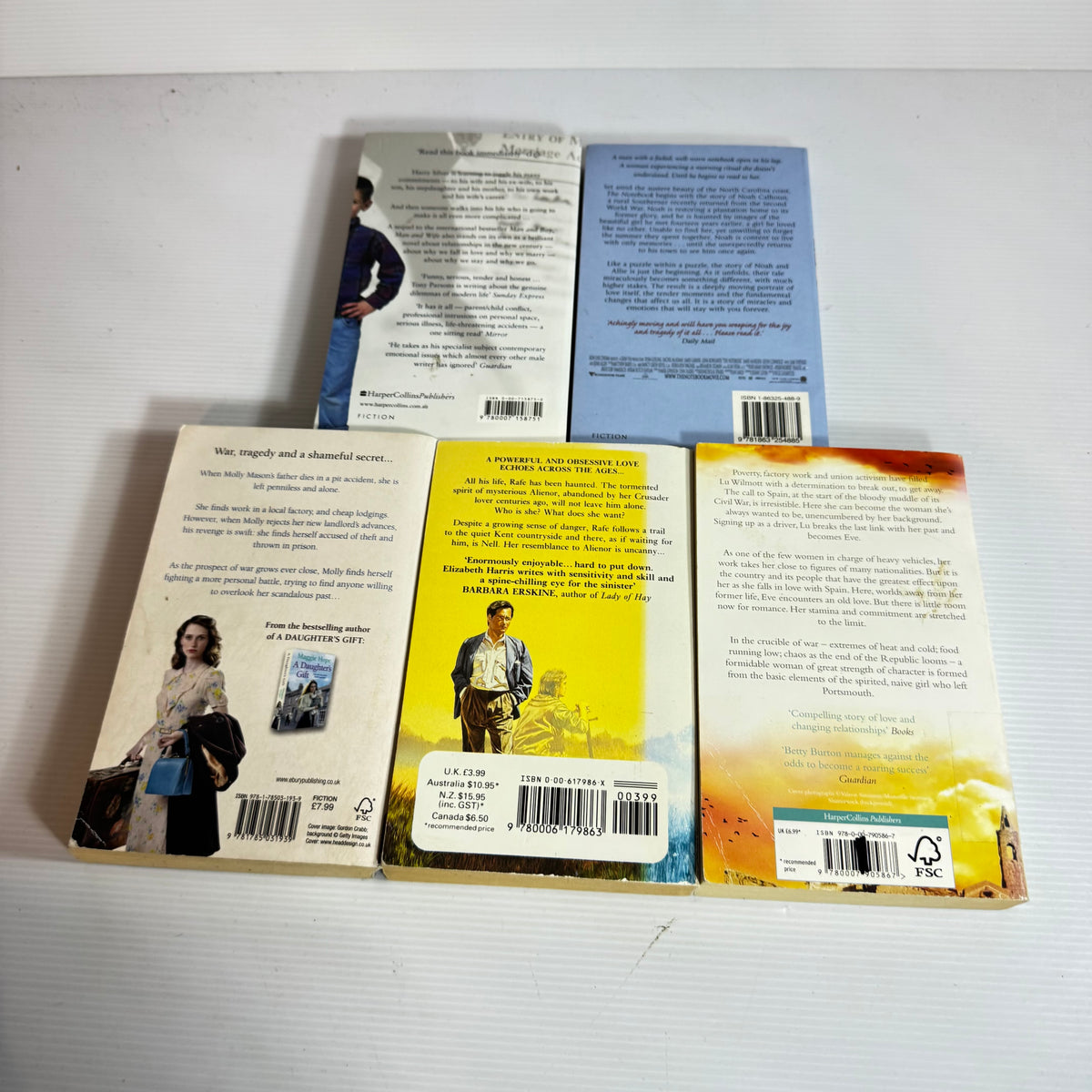 Romance Bundle x 5 : The Notebook - Nicholas Sparks, Man and Wife - Tony Parsons, The Herb Gathers - Elizabeth Harris, Molly's War - Maggie Hope, Not Just A Soldier's War - Betty Burton (3406)