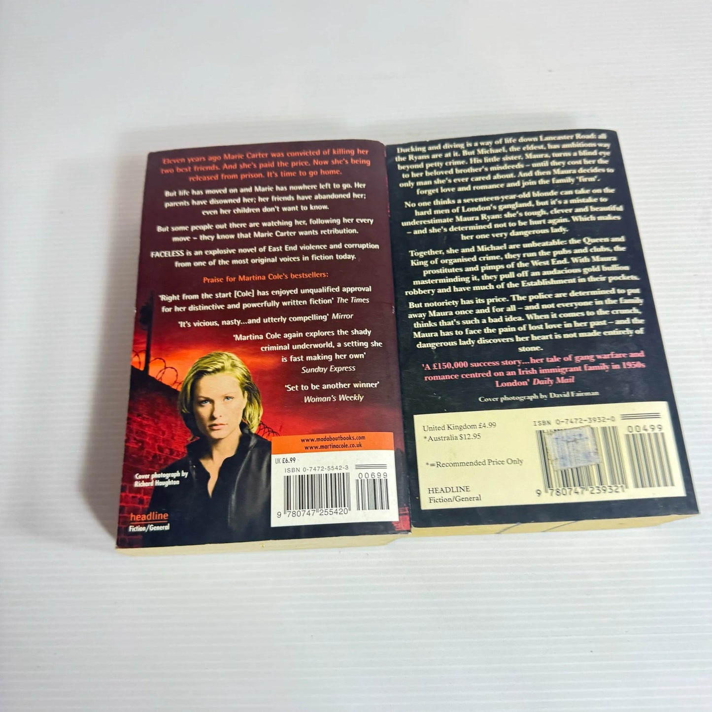 Martina Cole Book Bundle x 2 : Dangerous Lady & Faceless (2295)