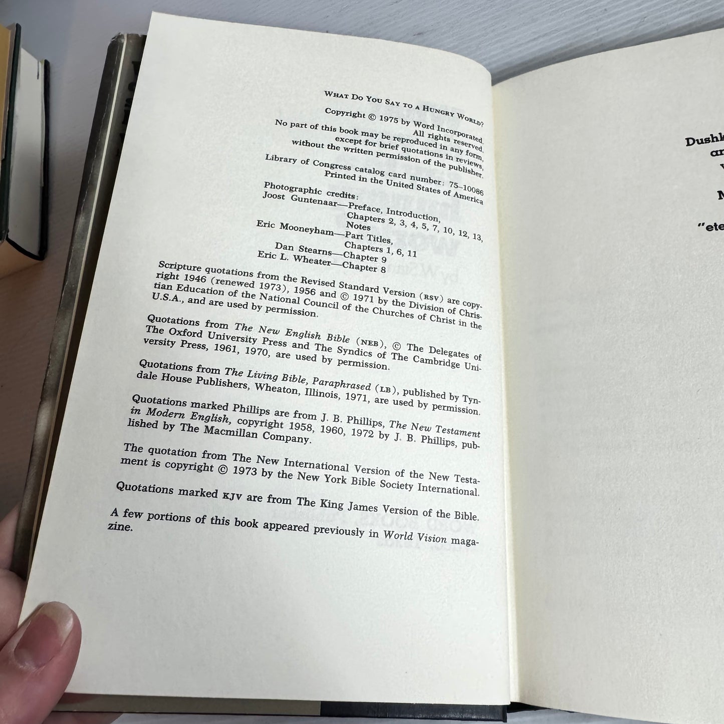 What Do You Say to A Hungry World - W. Stanley Mooneyham (Vintage 1975)
