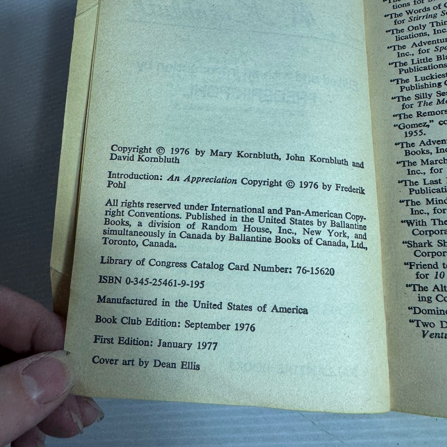 The Best Of C. M. Kornbluth: A Science Fiction Book Club Selection (Vintage 1976)