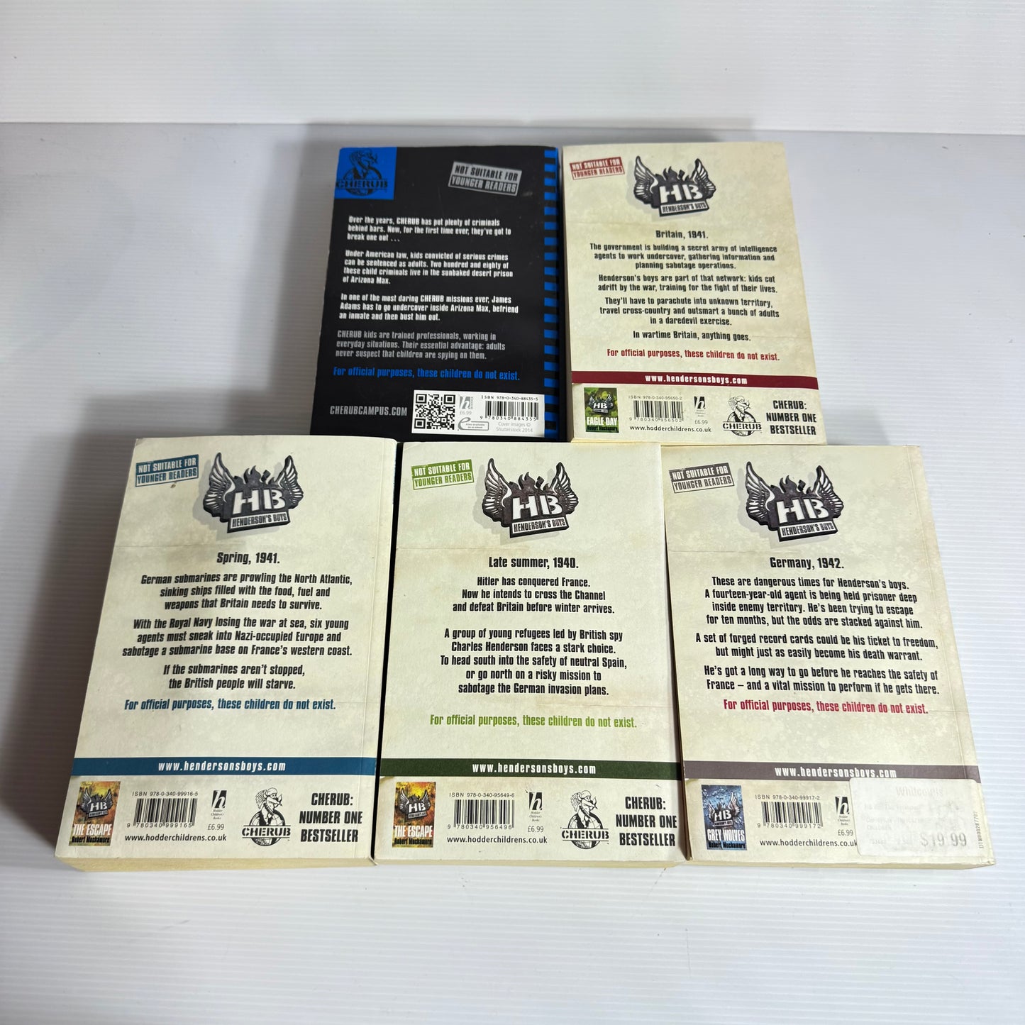 Robert Muchamore Henderson's Boys Book Bundle x 5 : The Prisoner, Grey Wolves, Eagle Day, Secret Army & Maximum Security (3109)