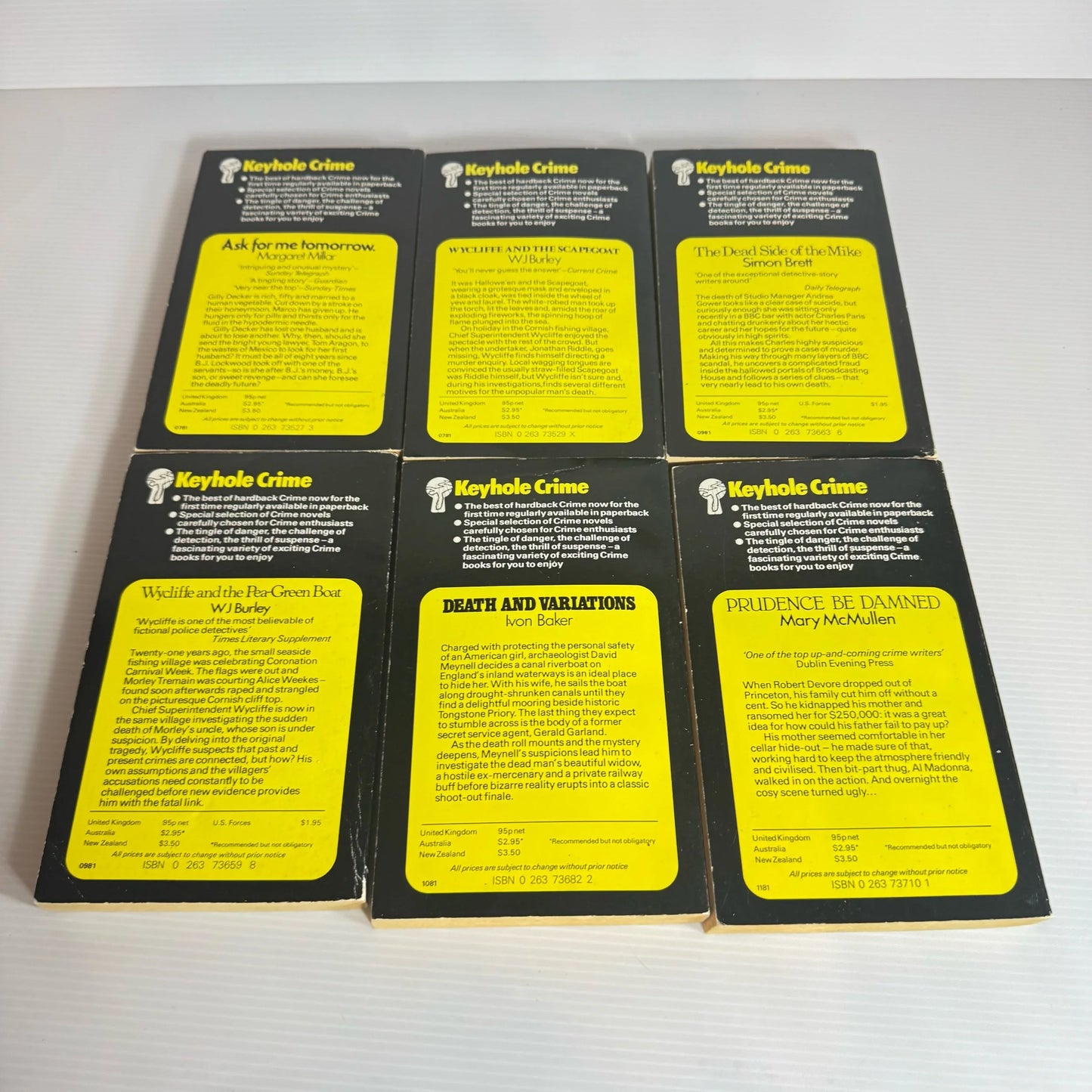 Keyhole Crime Vintage Book Bundle x 6 Books ; Books 11, 13, 19, 21, 26, & 29 in series (Vintage 1980's) (2201)