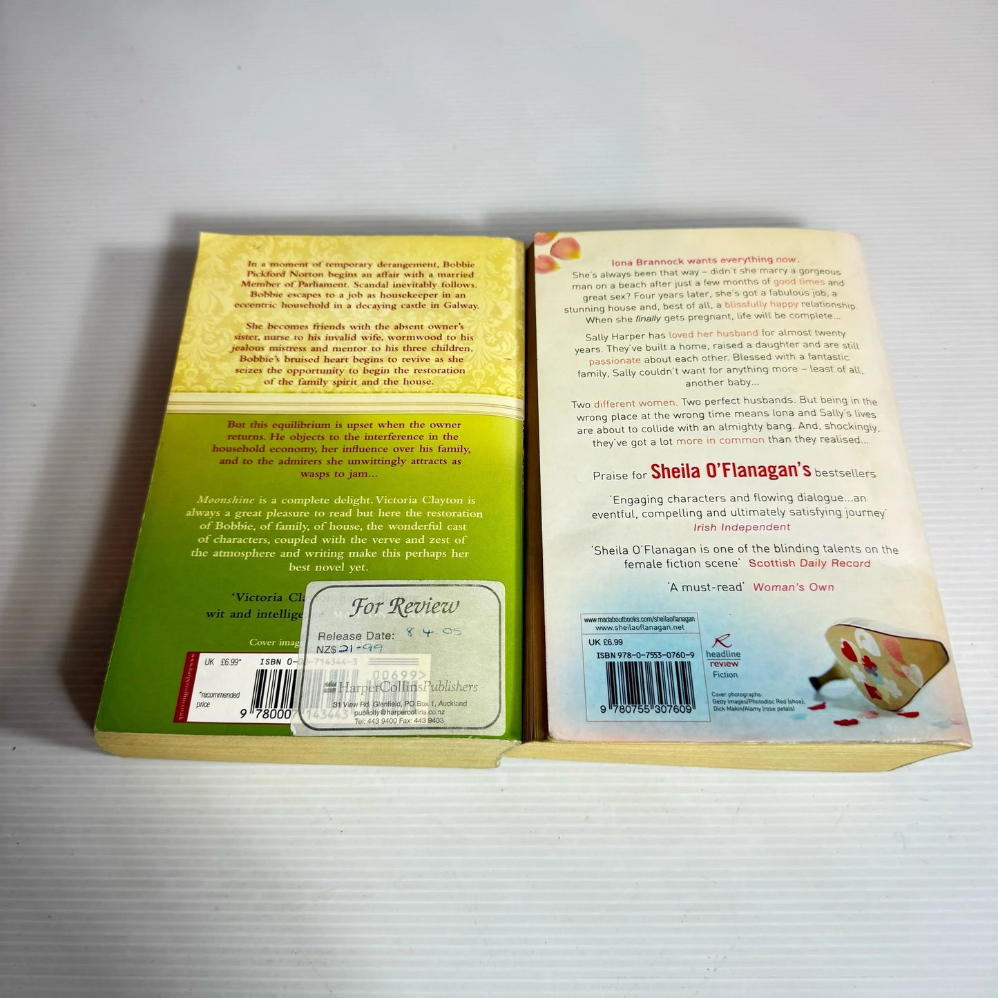 Romance Book Bundle x 2 : Moonshine - Victoria Clayton & Yours, Faithfully - Sheila O'Flanagan (2352)