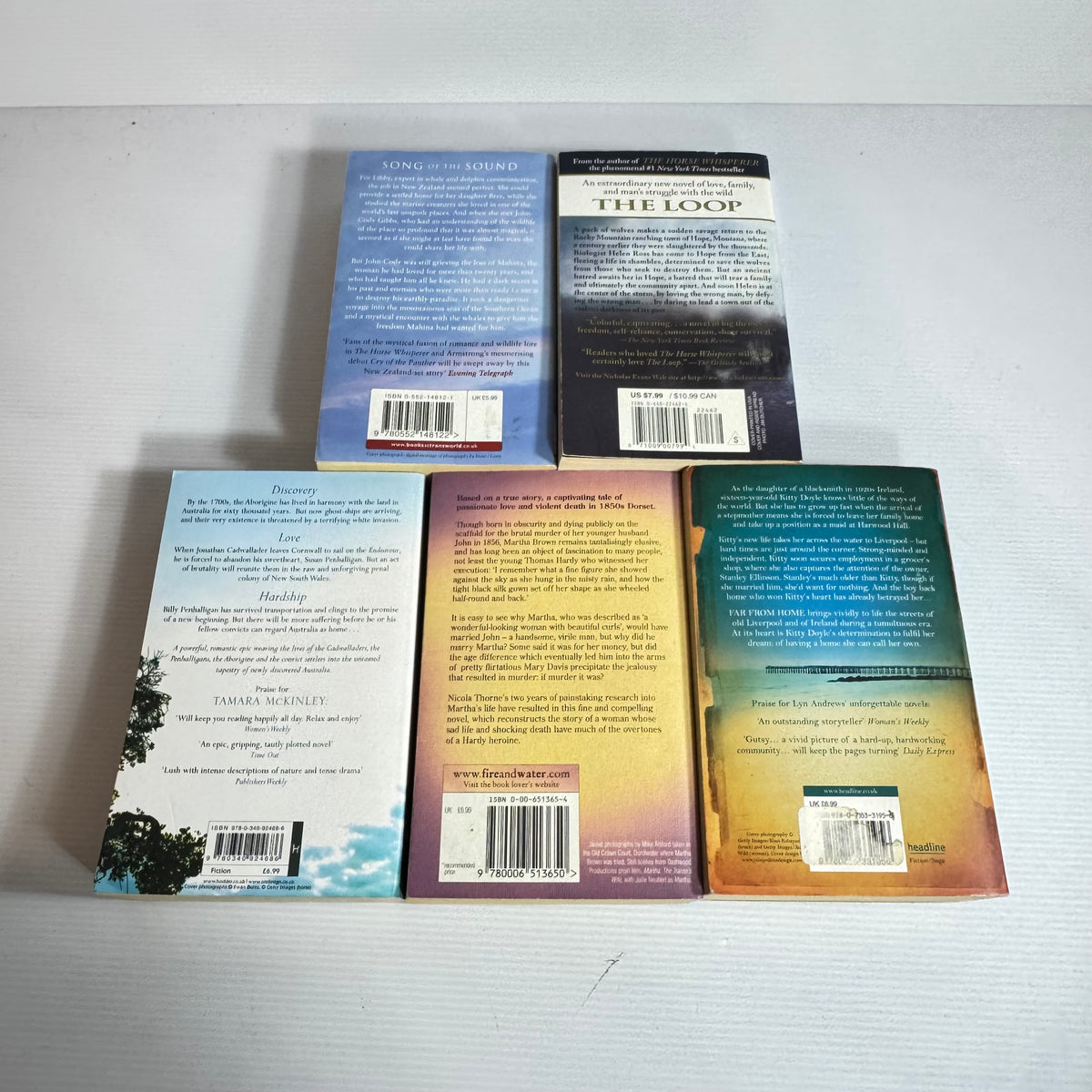 Historical Fiction Bundle x 5 : The Loop - Nicholas Evans, Song of the Sound - Adam Armstrong, My Name is Martha Brown - Nicola Thorne, Lands Beyond the Sea - Tamara McKinley, Far From Home - Lyn Andrews (3399)