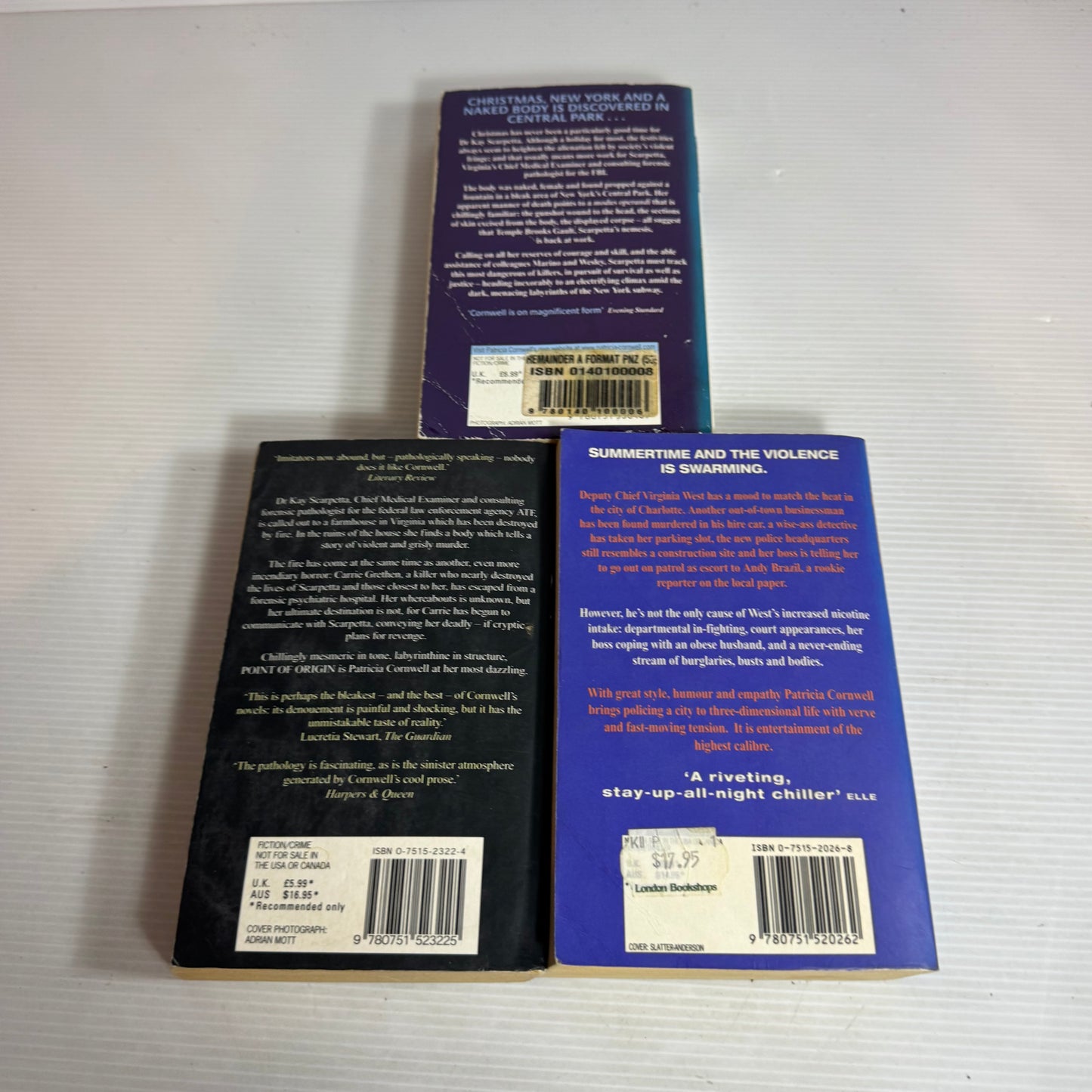 Patricia Cornwell Book Bundle x 3 Books : From Potter's Field, Hornet's Nest, Point of Origin (2595)