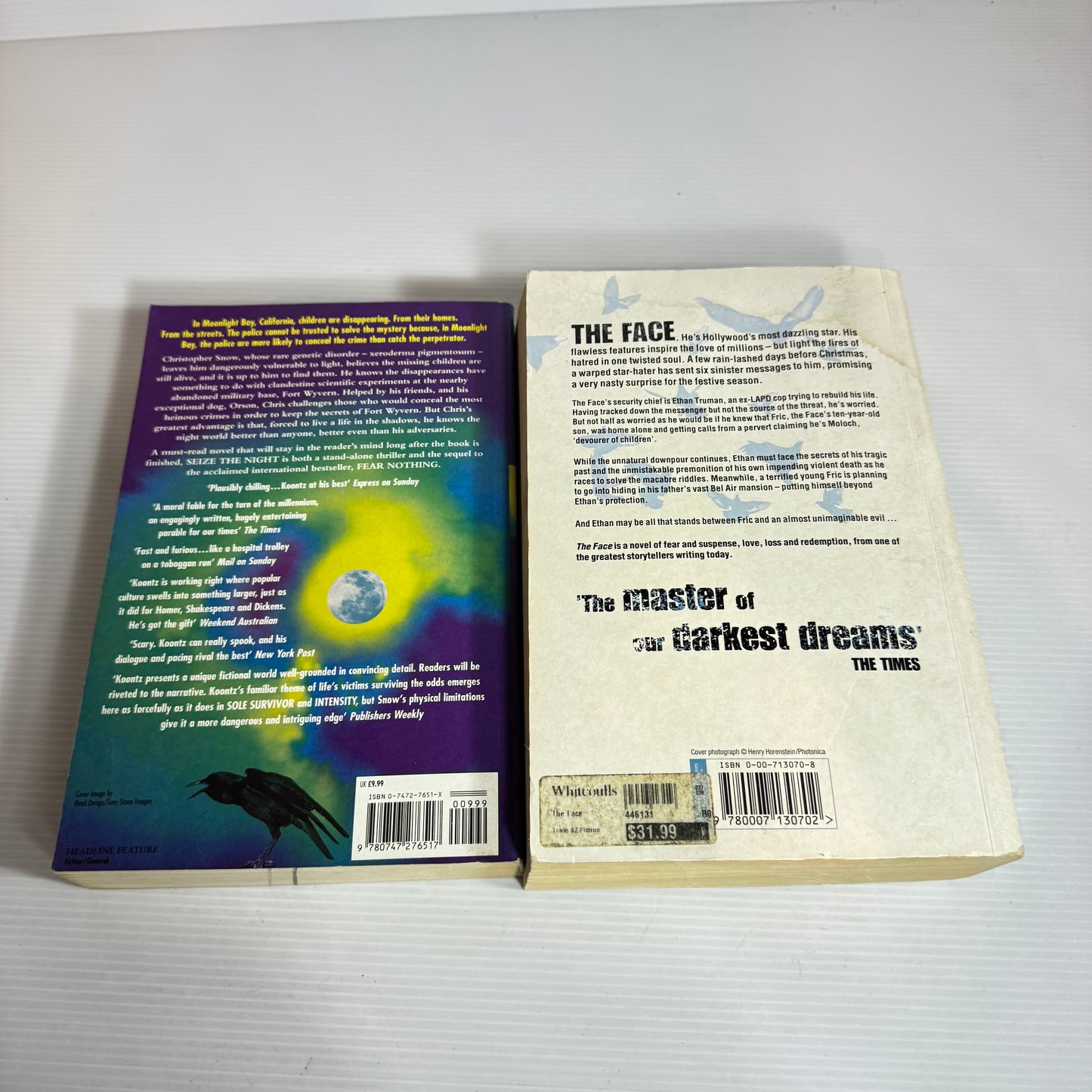 Dean Koontz Book Bundle x 2 : Seize The Night & The Face (2449)