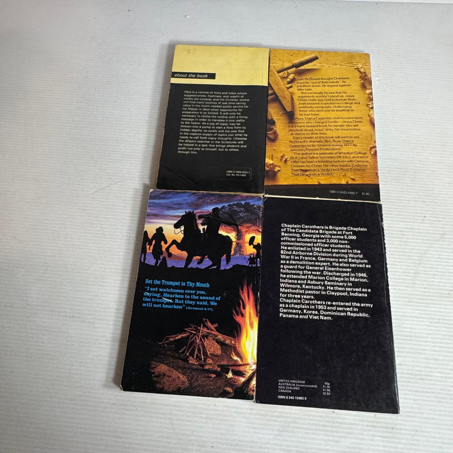 Vintage Christian Book Bundle x 4 : 1000 Subjects for Speakers and Students, More Than a Carpenter, Set the Trumpet to Thy Mouth, Prison to Praise(2899)