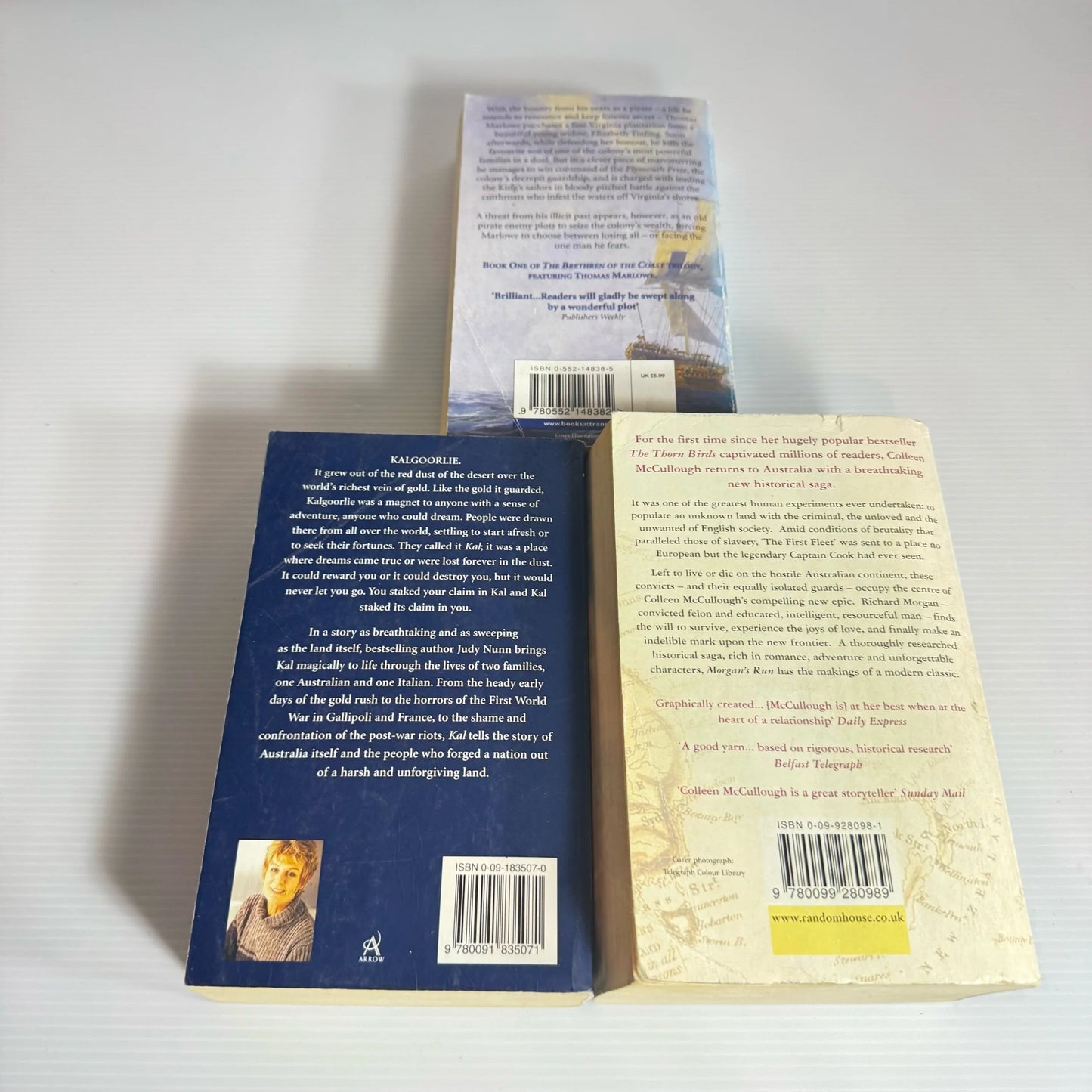 Historical Book Bundle x 3 Books : The Guardship - James Nelson, Kal - Judy Nunn, Morgan's Run - Colleen McCullough (2236)