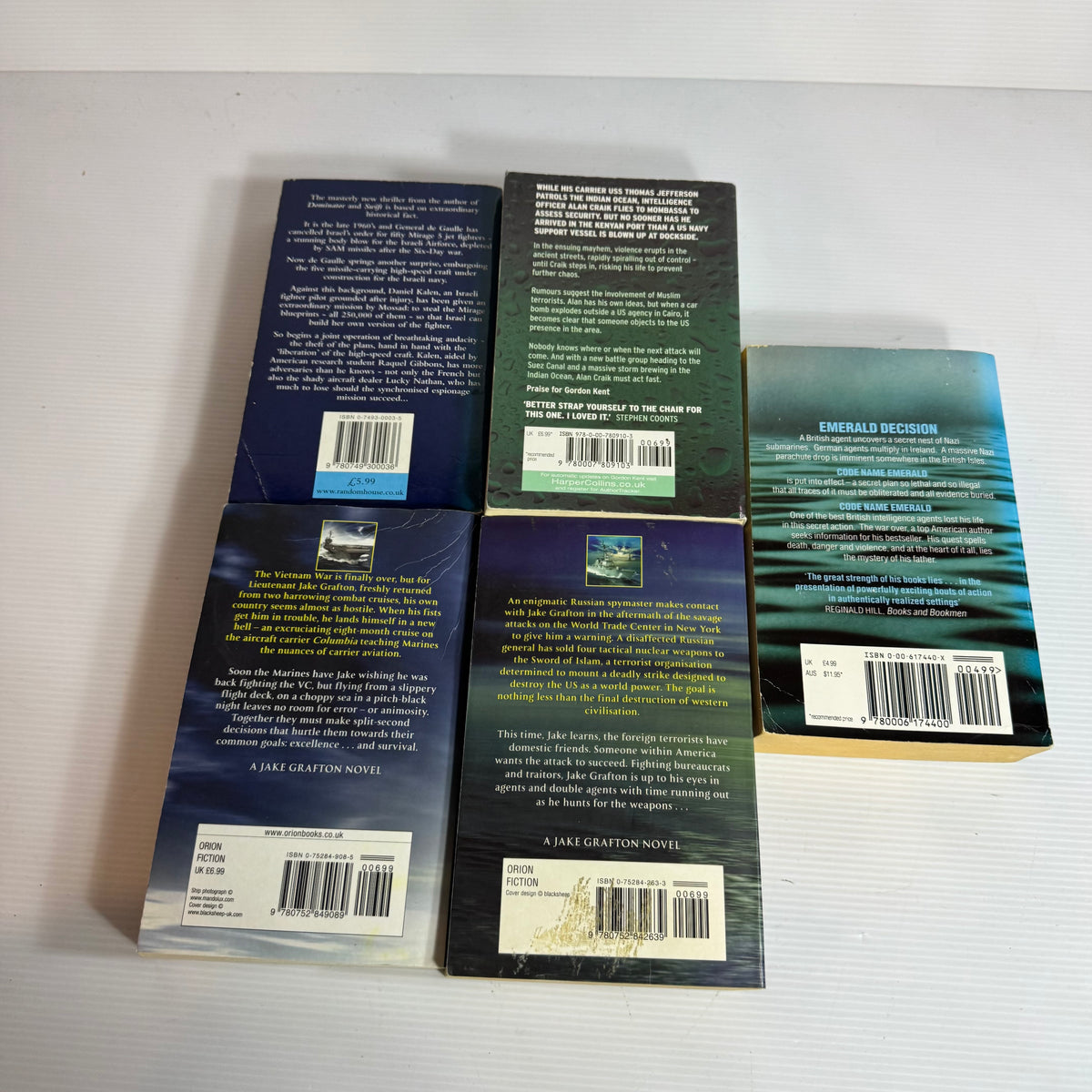 Military Action Bundle x 5 : Mirage - James Follett, Force Protection - Gordon Kent, Emerald Decision - Craig Thomas, Liberty & The Intruders - Stephen Coonts, (3346)