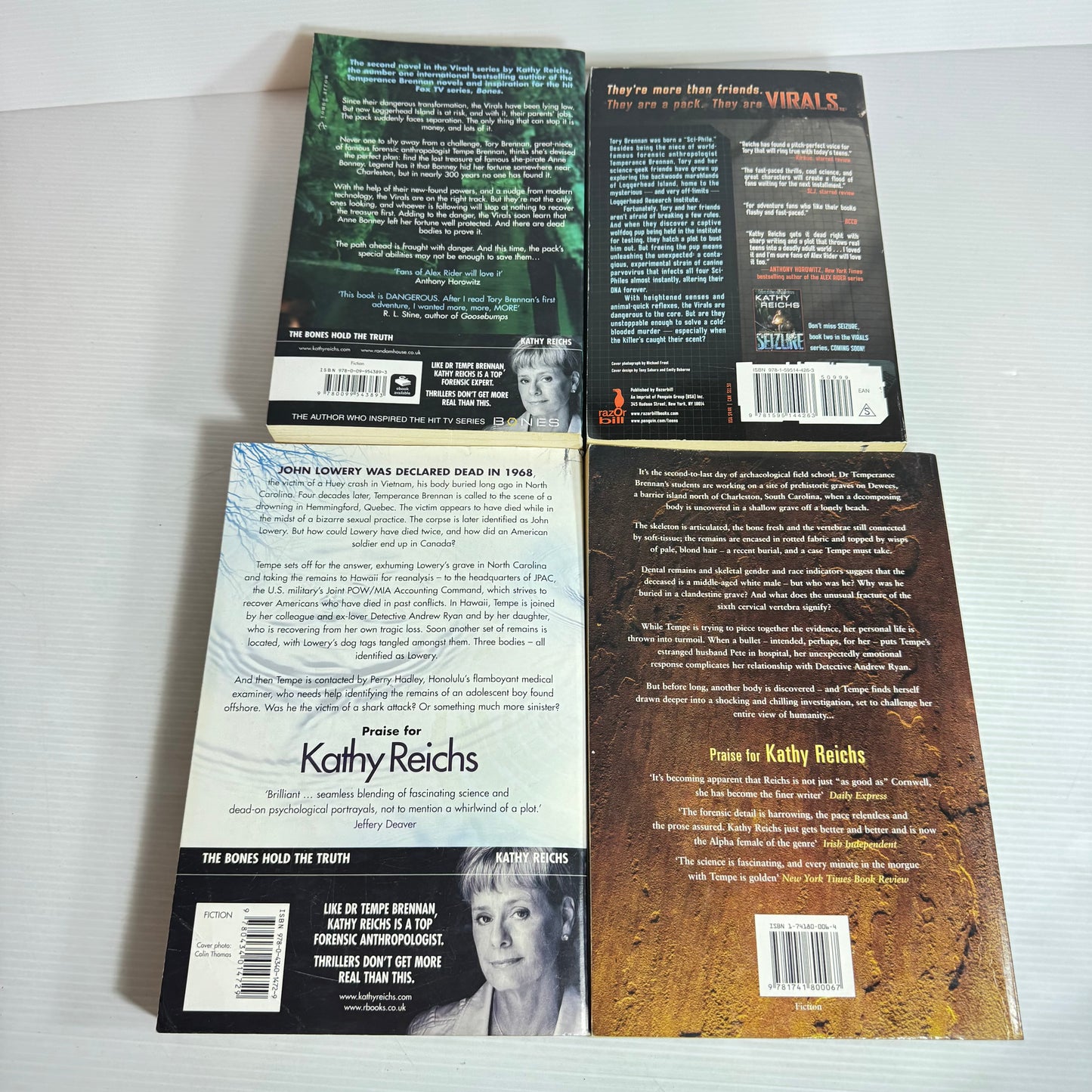 Kathy Reichs Book Bundle x 4 : Seizure, Virals, Break No Bones, Mortal Remains (2815)