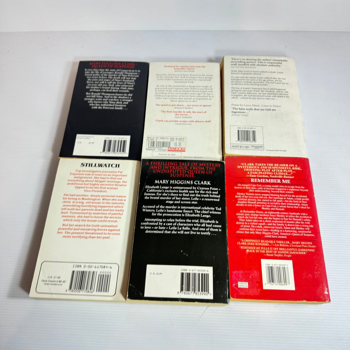 Mary Higgins Clark Bundle x 6 : A Stranger Is Watching, While My Pretty One Sleeps, All Around The Town, Stillwatch, Weep No More My Lady, Remember Me (3460)