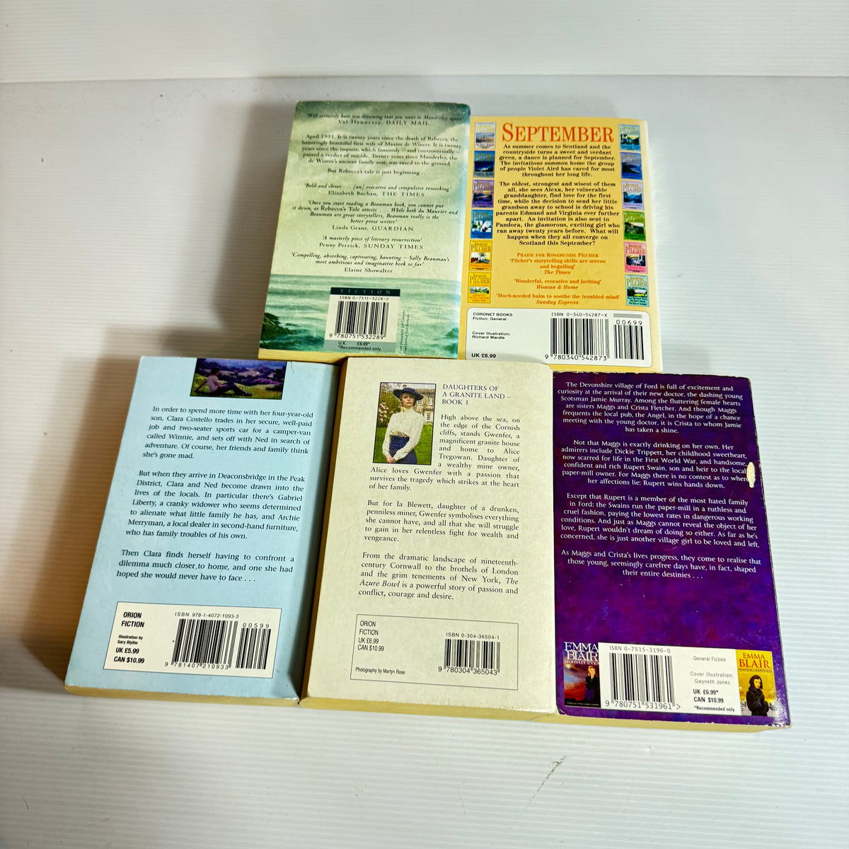 Historical Romance Book Bundle x 5 : September - Rosamunde Pilcher, Rebecca's Tale - Sally Beauman, The Azure Bowl - Anita Burgh, Precious Time - Erica James, Twilight Time - Emma Blair (3374)