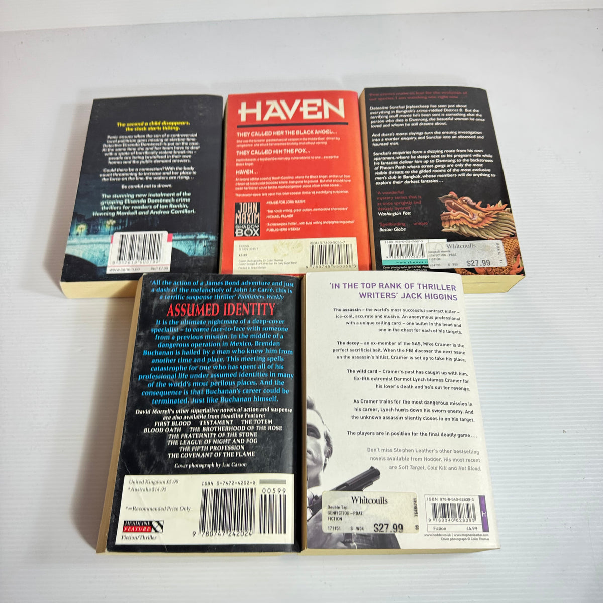 Crime Thriller Bundle x 5 : City of Drowned Souls - Chris Lloyd, Haven - John Maxim, Bangkok Haunts - John Burdett, Assumed Identity - David Morrell, The Double Tap - Stephen Leather (3438)