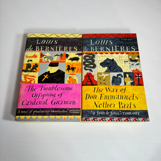 Louis de Bernieres Book Bundle x 2 : The War of Don Emmanuel's Neither Parts & The Troublesome Offspring of Cardinal Guzman (3070)