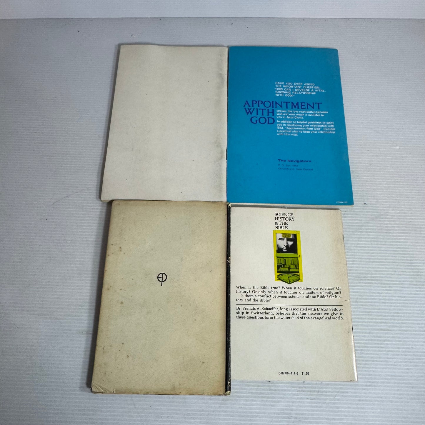 Vintage Christian Literature x 4 Books : No Final Conflict - Francis A. Schaeffer, The Will of God - Leslie D. Weatherhead, M.A., The Acts of the Holy Spirit Among the Presbyterians Today, Appointment With Good (2897)