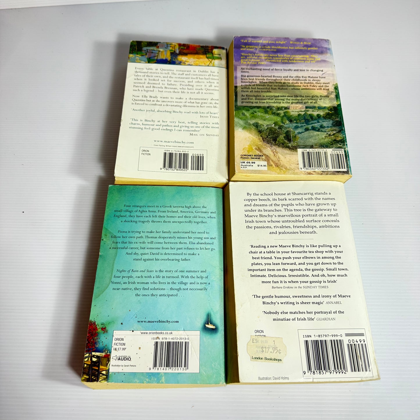 Maeve Binchy Book Bundle x 4 : Circle of Friends, The Copper Beach, Quentins, Nights of Rain and Stars (3084)