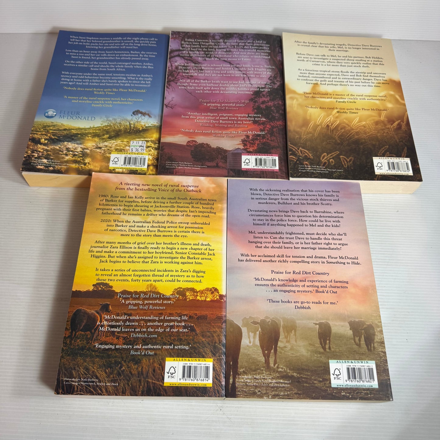Fleur McDonald Book Bundle x 5 Books : Deception Creek, Voices in the Dark, Rising Dust, The Shearer's Wife, Something to Hide (2889)