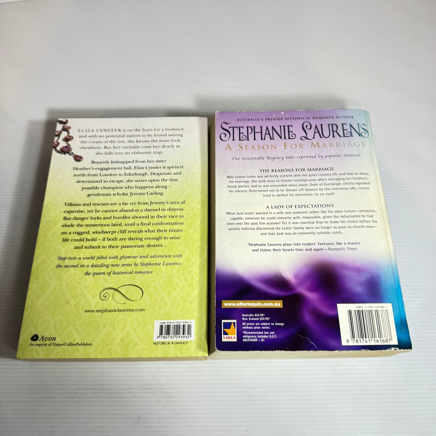 Stephanie Laurens Book Bundle x 2 : In Pursuit of Eliza Cynster & A Season for Marriage (2439)