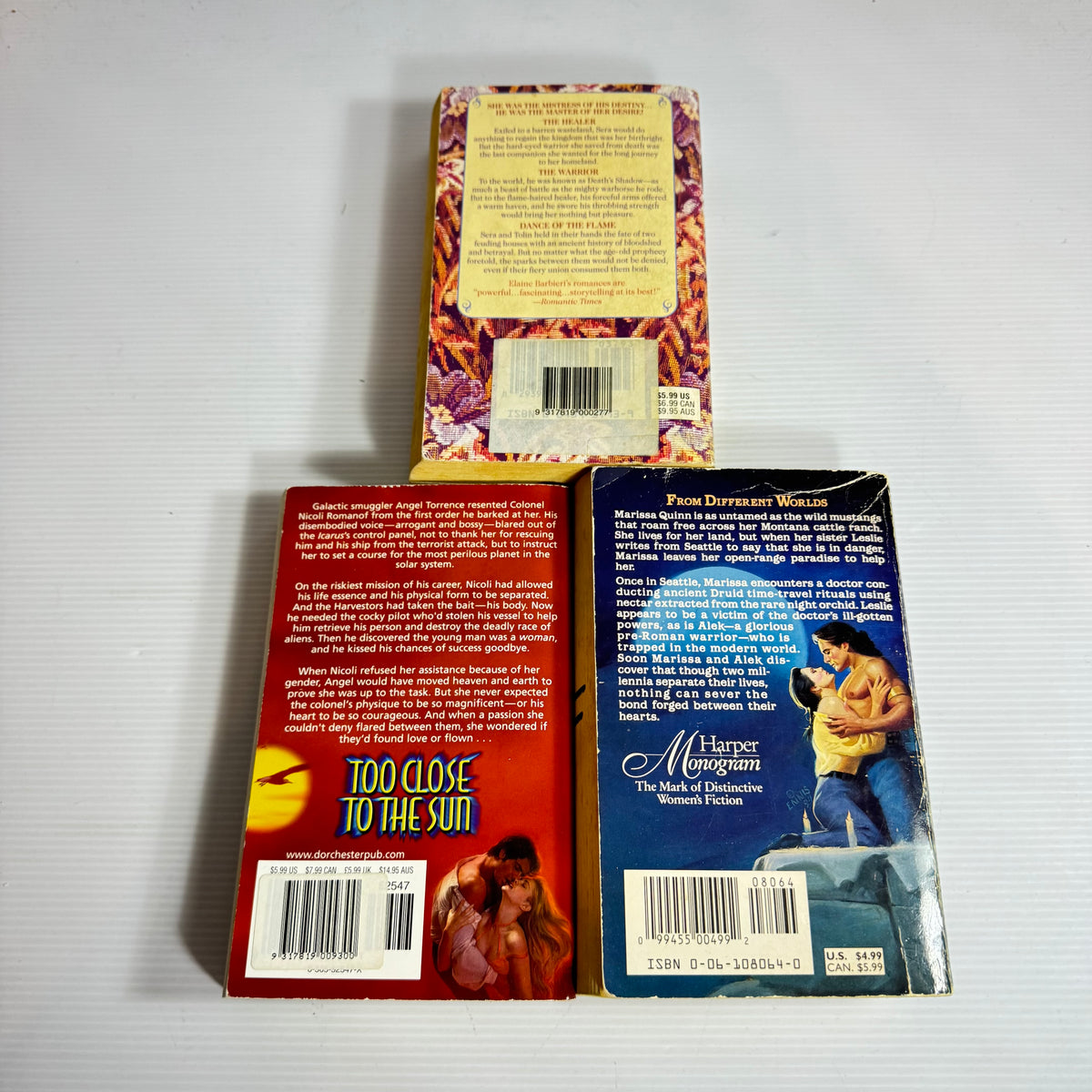 Vintage Fantasy Romance Bundle x 3 : Dance of the Flame - Elaine Barbieri, Too Close To The Sun - Robin T. Popp, The Night Orchid - Patricia Simpson (3392)