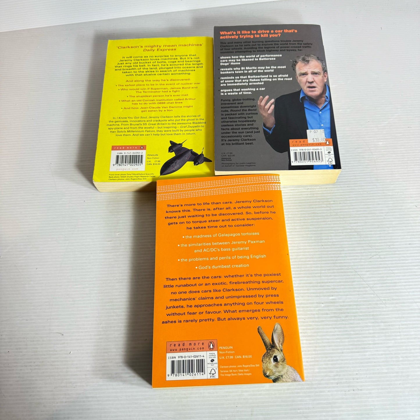 Jeremy Clarkson Book Bundle x 3 Books : Don't Stop Me Now, I Know You Got Soul, Round the Bend (2085)