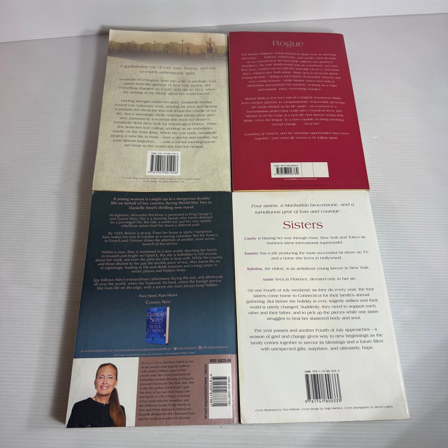 Danielle Steel Large Paperback Book Bundle x 4 : A Good Woman, Spy, Rogue, Sisters (2820)