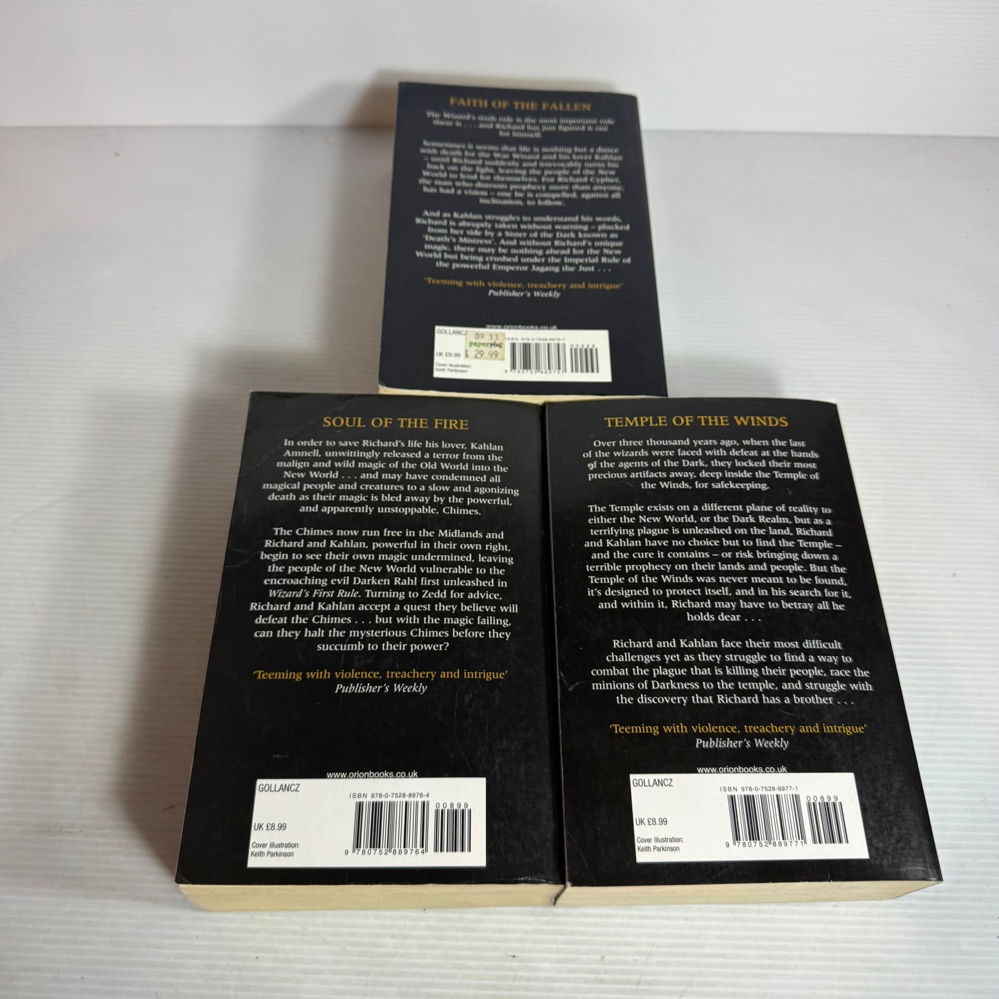 Terry Goodkind Book Bundle x 3 : Temple of the Winds, Soul of the Fire, Faith of The Fallen (2894)