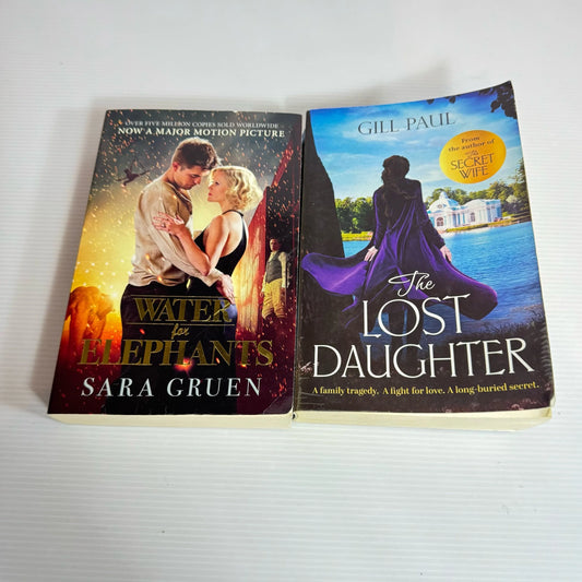Romance Book Bundle x 2 Books : Water for Elephants - Sara Gruen & The Lost Daughter - Gill Paul (2162)