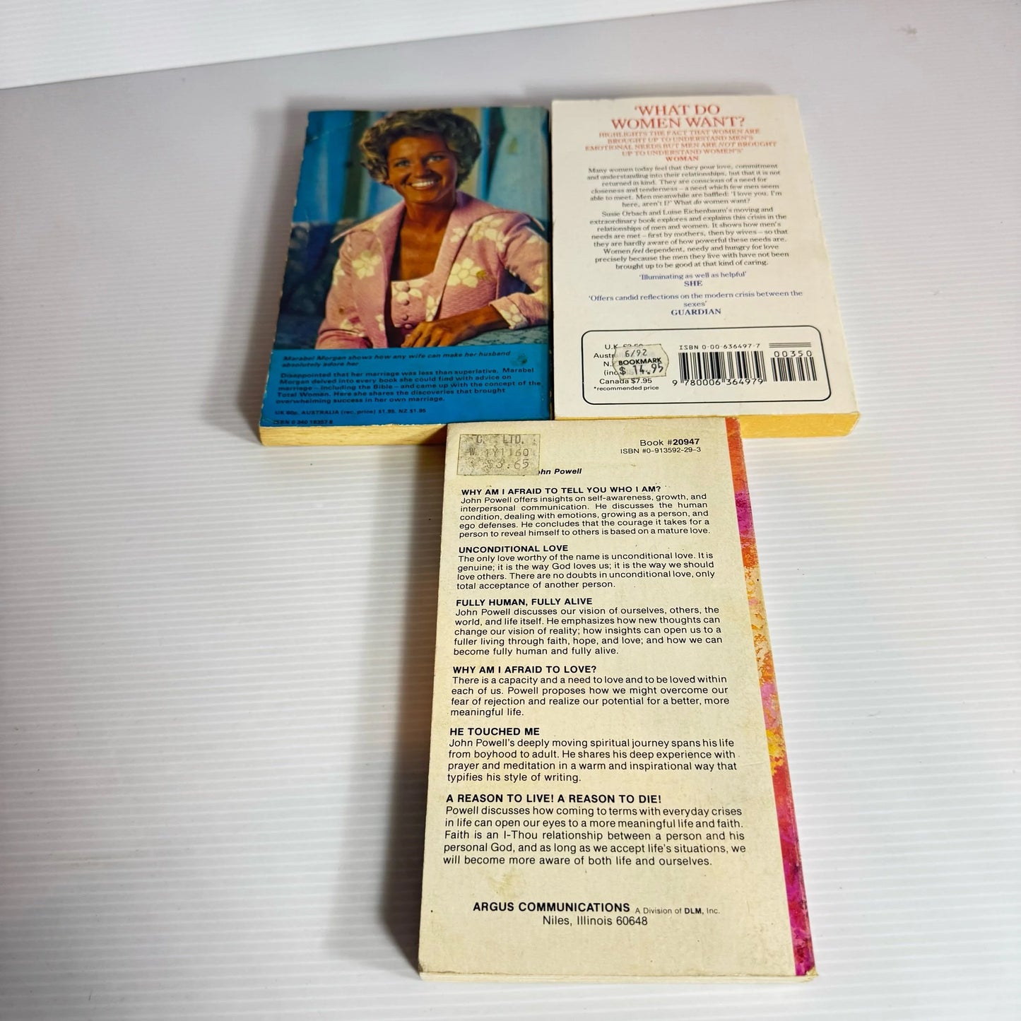 Vintage Women’s Self Help Book Bundle x 3 Books : The Secret of Staying In Love - John Powell, The Total Woman - Marabell Morgan, What Do Women Want? - Luise Eichenbaum and Susie Orbach