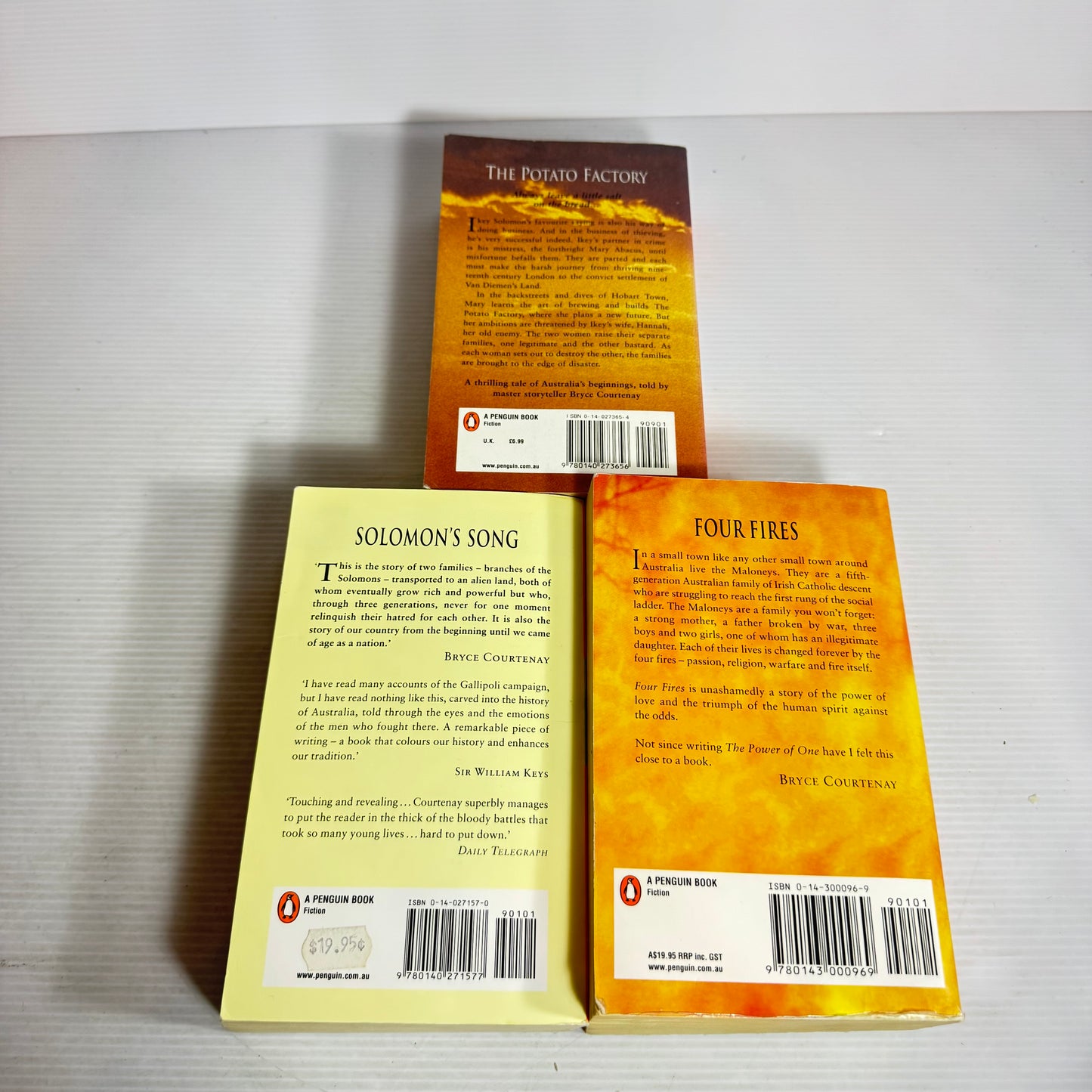Bryce Courtenay Book Bundle x 3 : Solomon's Song, The Potato Factory, Four Fires (2848)