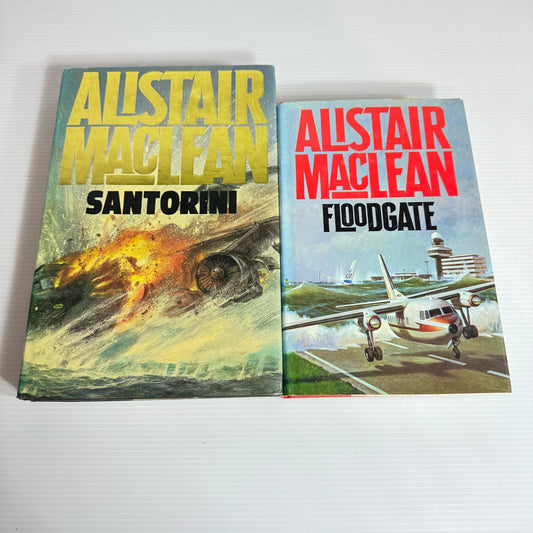 Alistair MacLean Book Bundle x 2 Books : Santorini & Floodgate (Vintage 1984 & 1986) (2060)