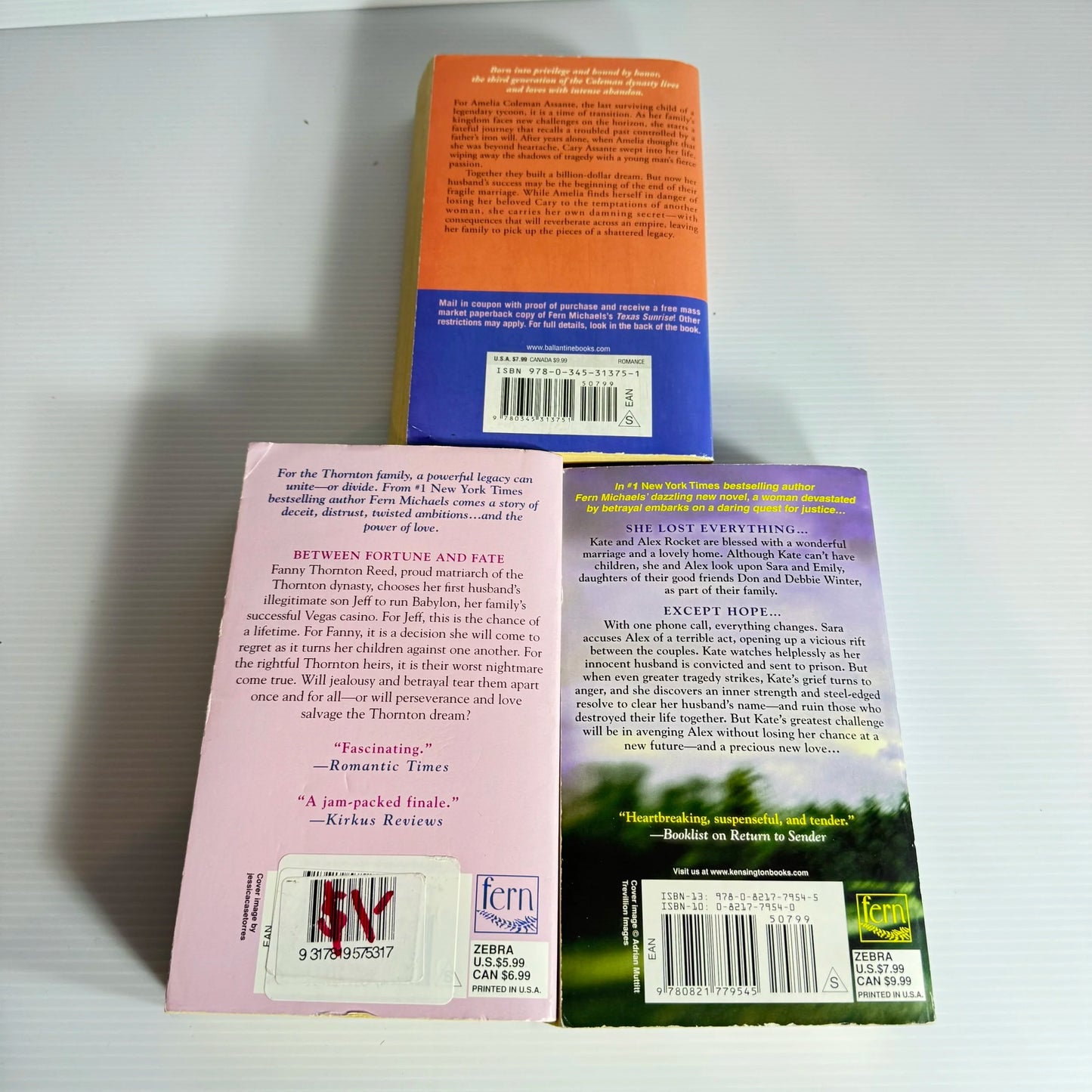 Fern Michaels Book Bundle x 3 Books : Betrayal, Texas Fury, Vegas Sunrise (321)