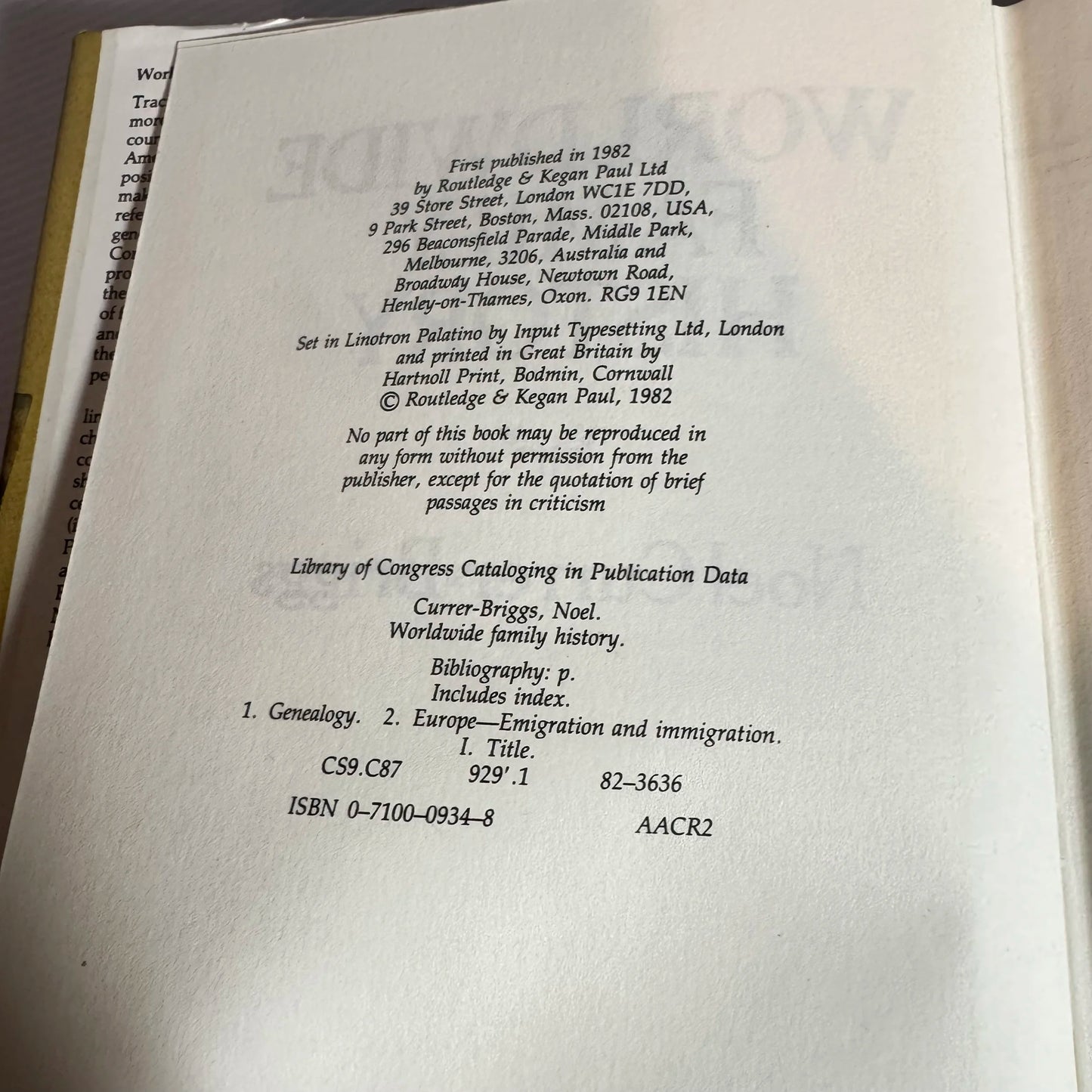 Worldwide Family History - Noel Currer-Briggs