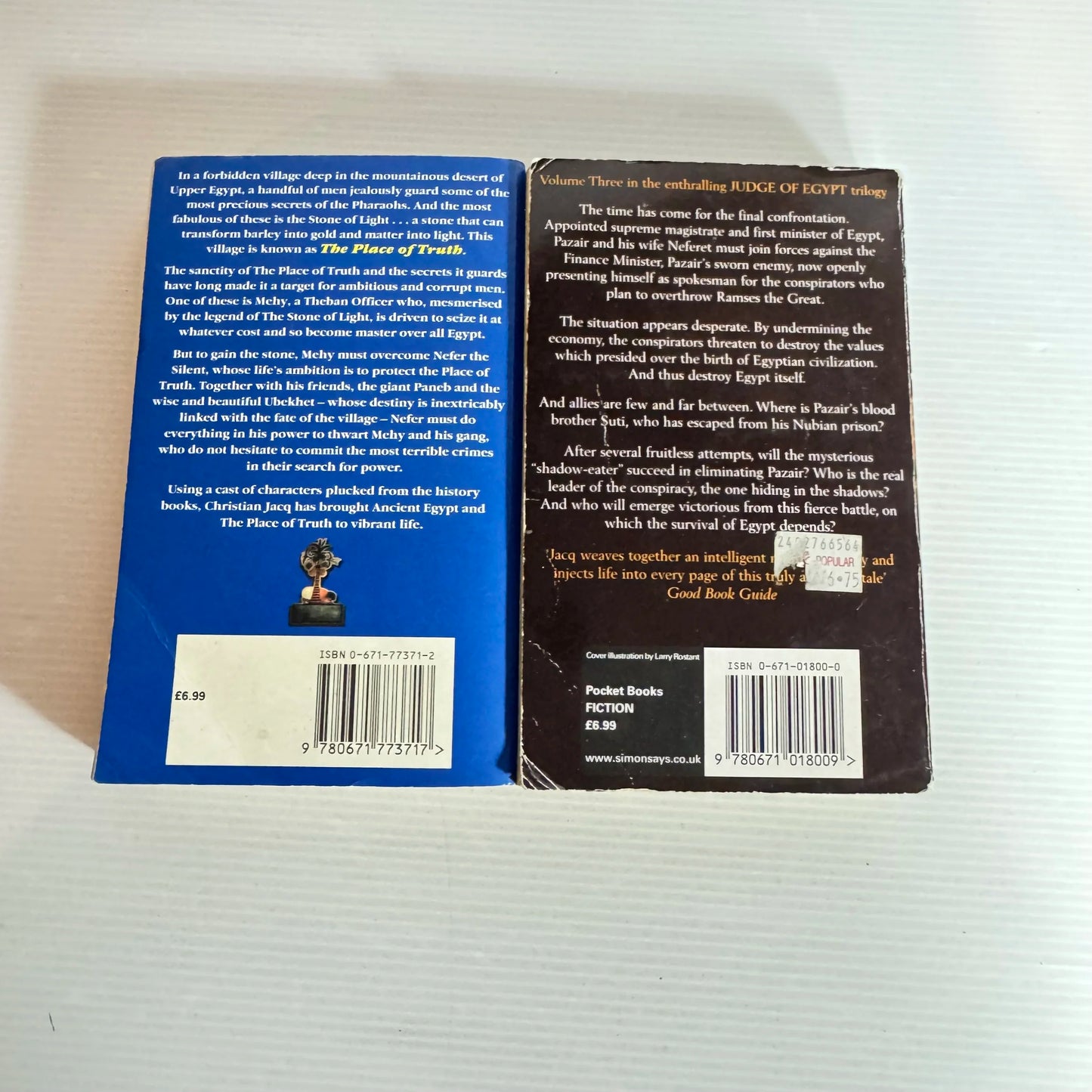 Christian Jacq Book Bundle x 2 - The Stone of Light : Nefer The Silent & Shadow of the Sphinx