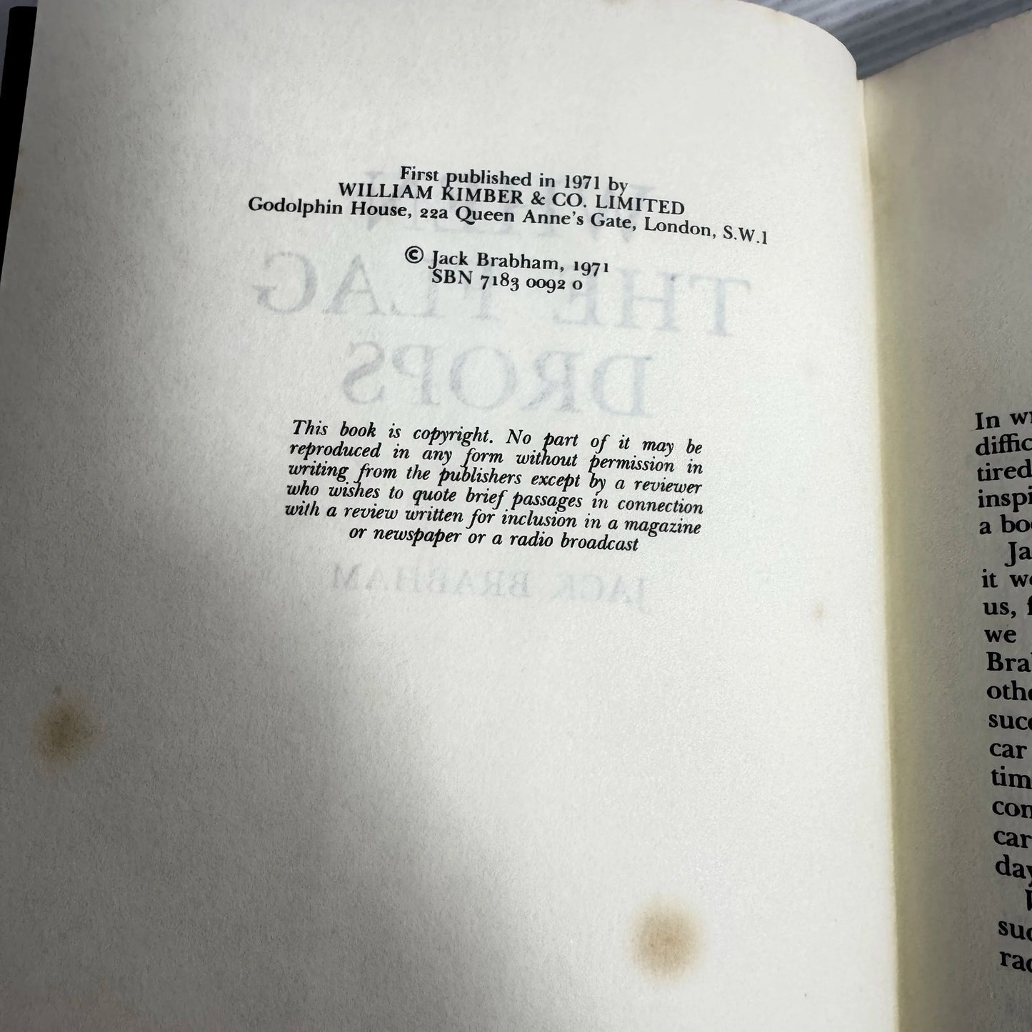 Jack Brabham : When the Flag Drops - William Kimber (1971 First Edition)