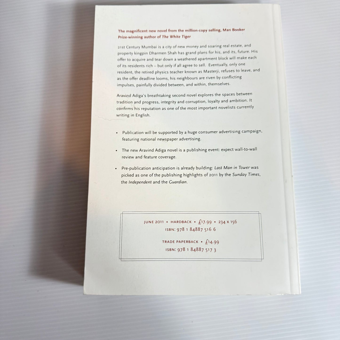 Last Min In Tower - Aravid Adiga (Uncorrected Bound Proof)