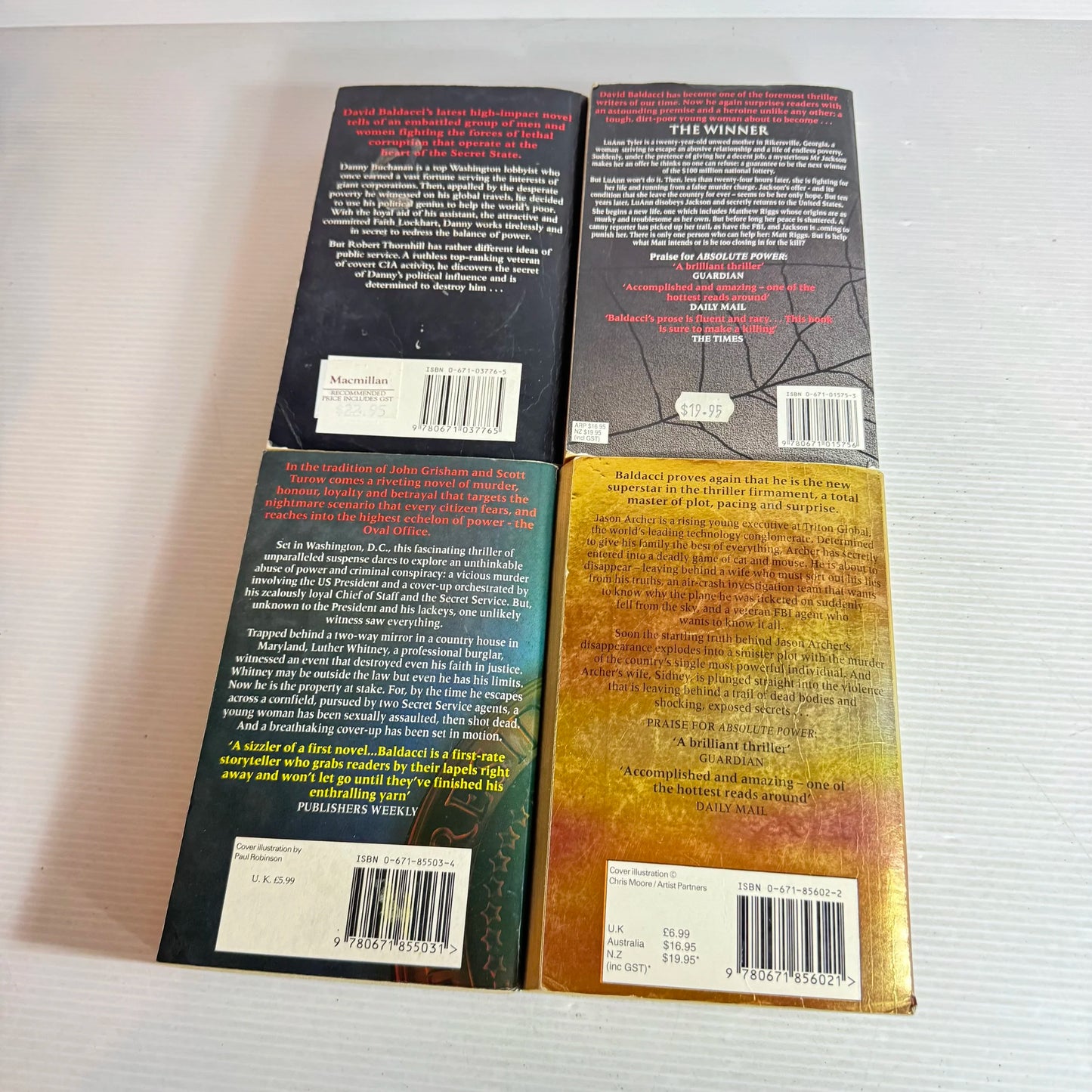 David Baldacci Book Bundle x 4 Books : Saving Faith, The Winner, Total Control, Absolute Power (585)