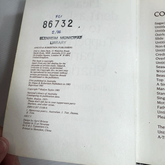 Please Don't Ask Me To Your Tupperware Party Sharleen - Roslyn Taylor (Vintage 1985)