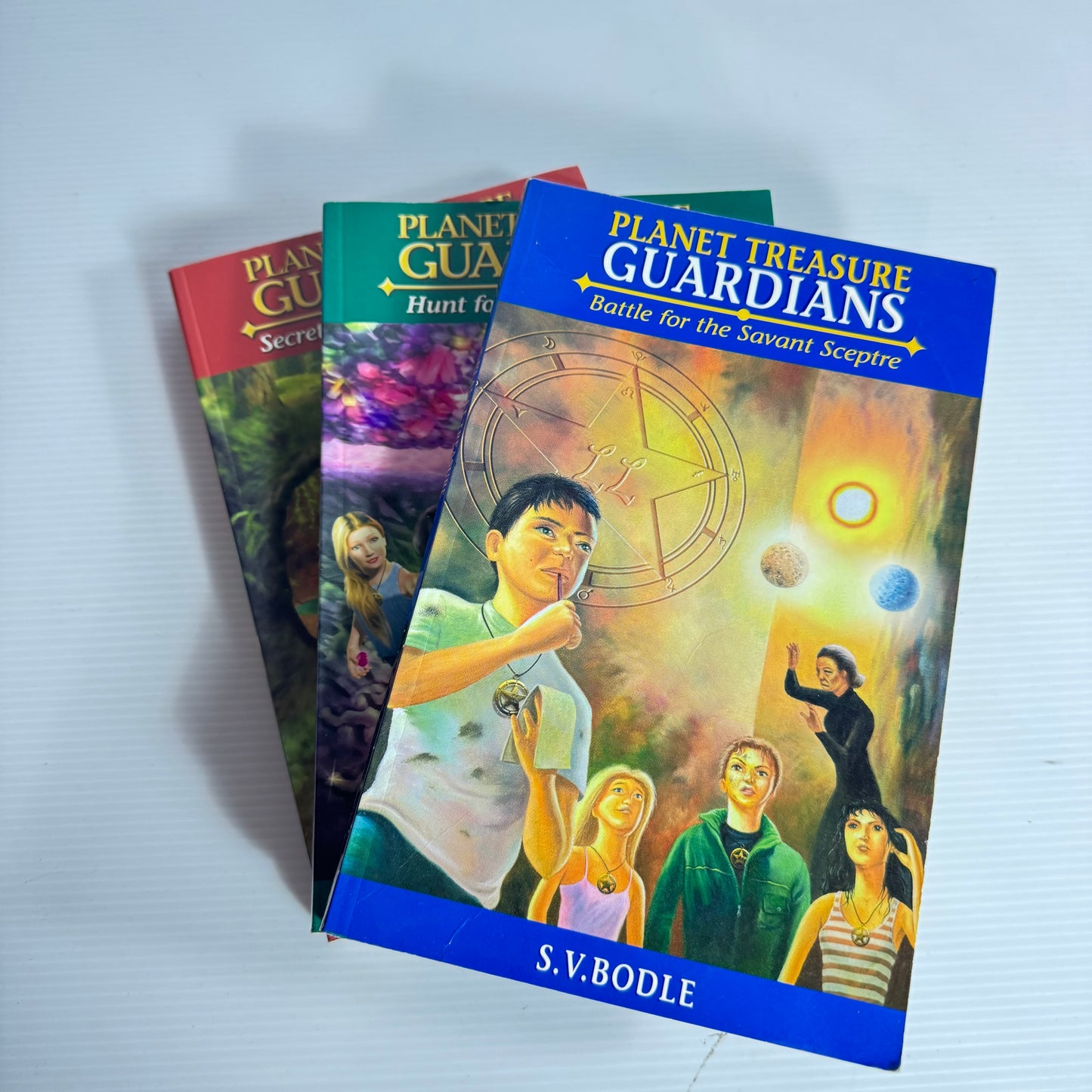 S.V. Bodle Planet Treasure Guardians Book Bundle x 3 : Battle for the Savant Sceptre, Hunt for the Emberteller, Secret of the Stolen Scripts (3106)