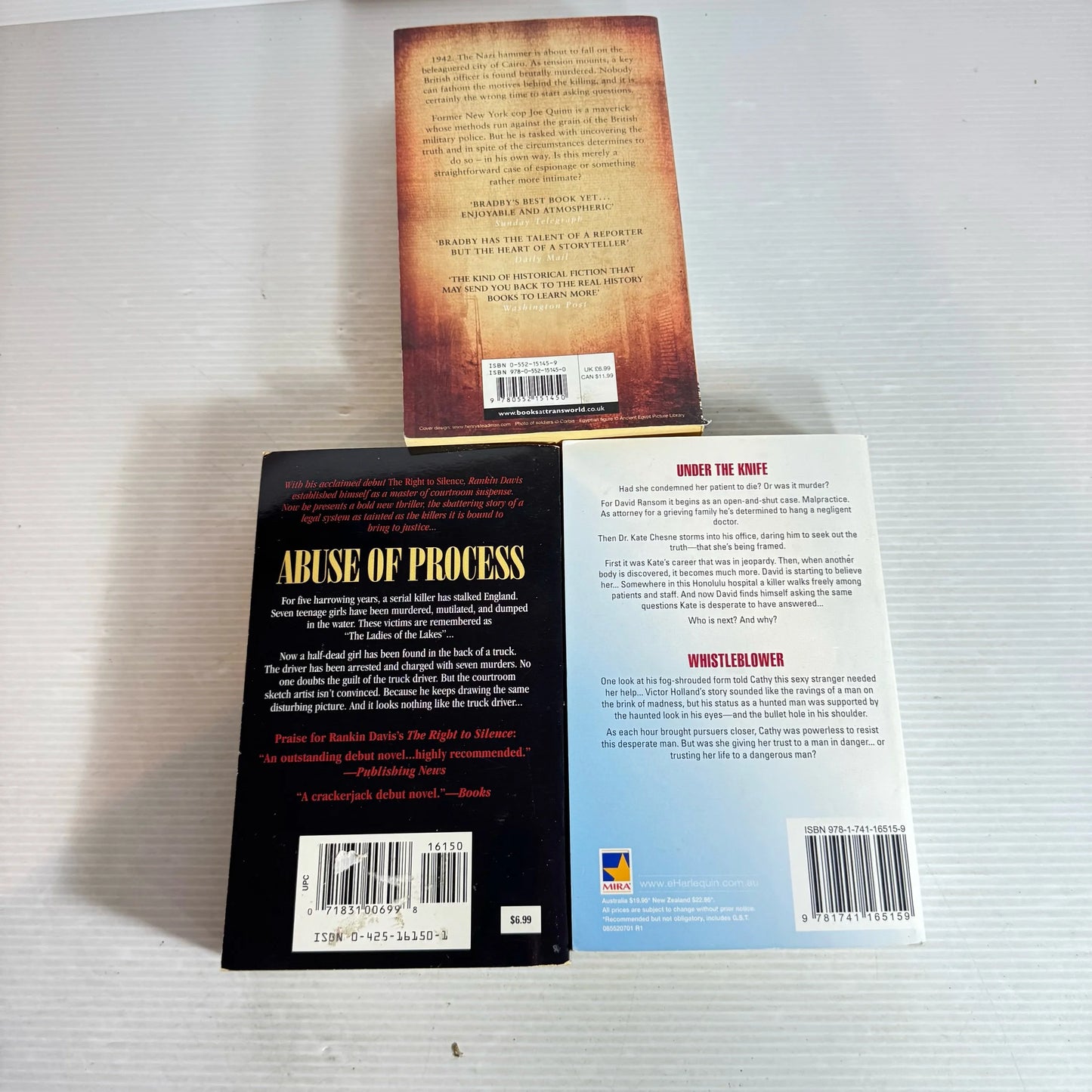 Thriller Book Bundle x 3 Books : The God of Chaos, Under the Knife, Abuse of Process (702)