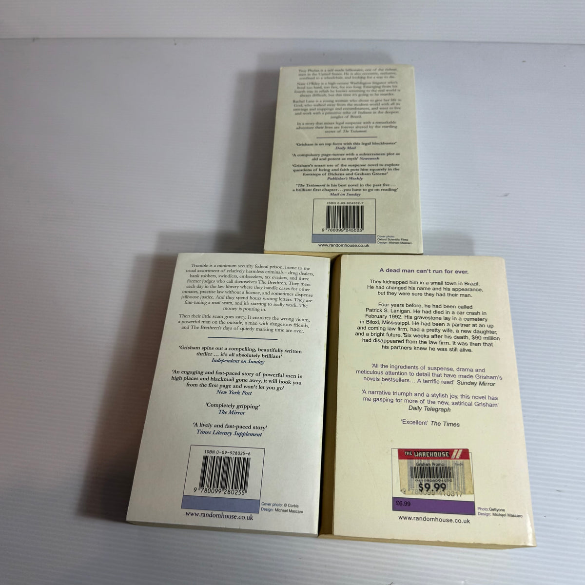John Grisham Book Bundle x 3 : The Testament, The Partner, & The Brethren (3282)