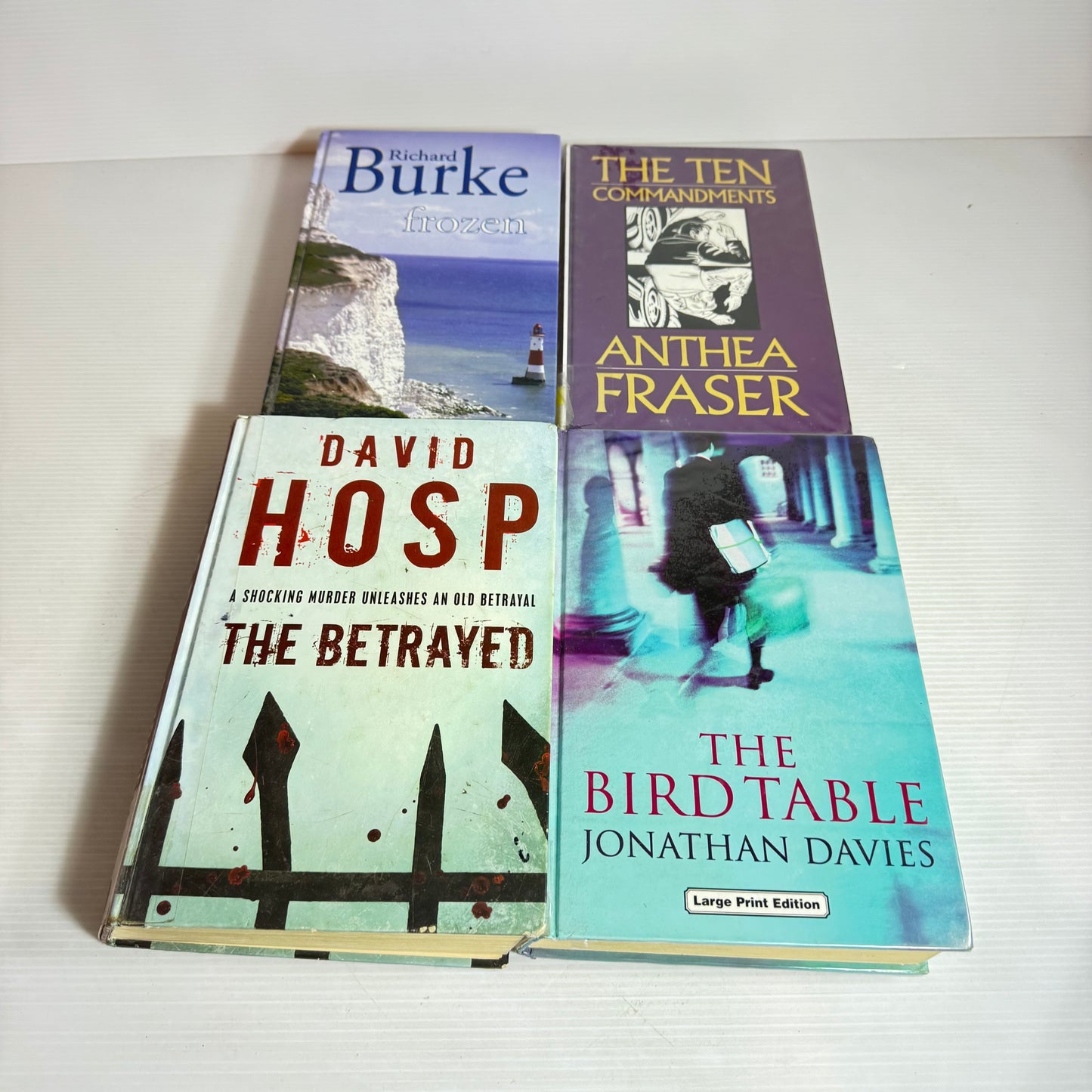 Large Print Crime Book Bundle x 4 : The Ten Commandments, Frozen, The Betrayed, The Bird Table(2866)