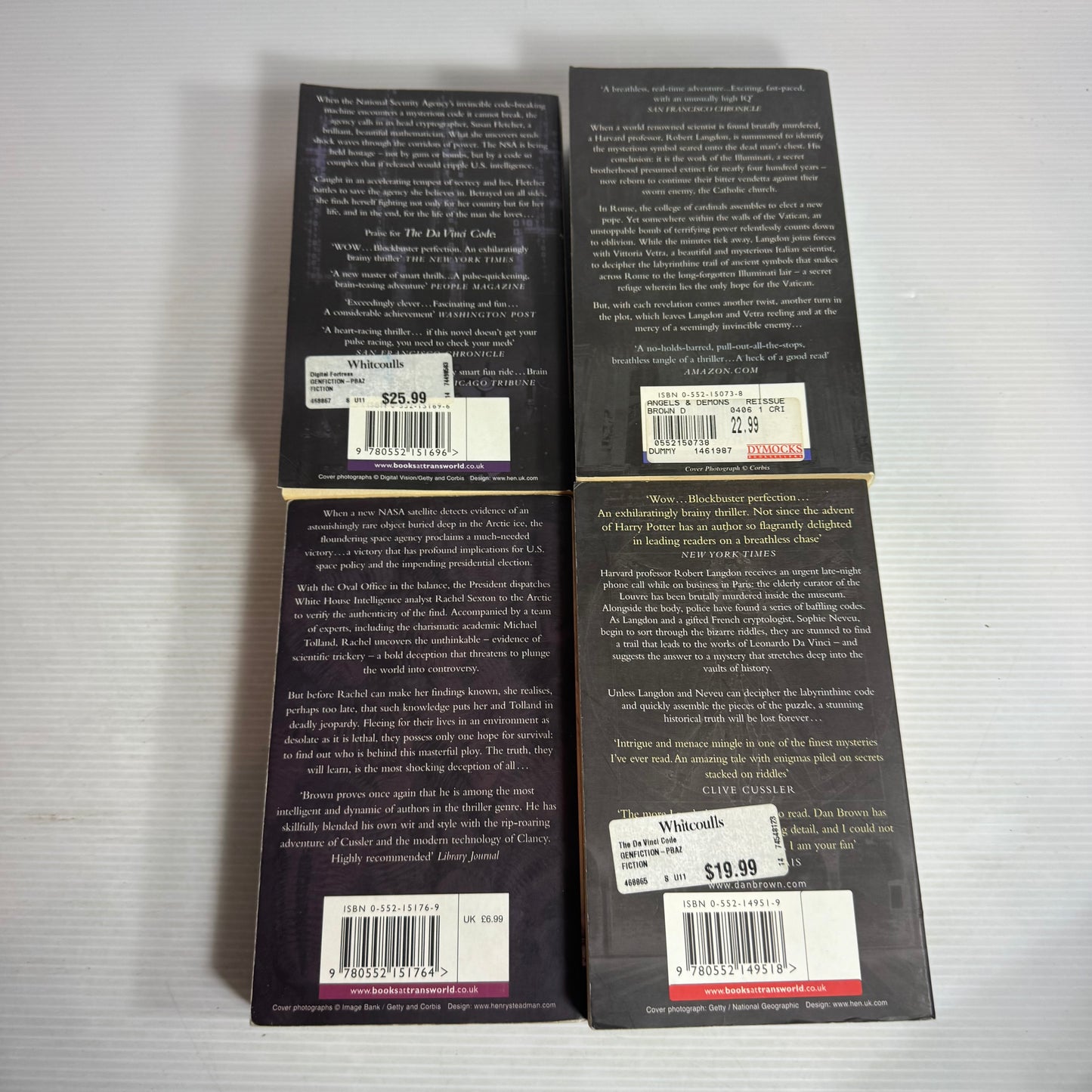 Dan Brown Book Bundle x 4 Books : Digital Fortress, Angels and Demons, Deception Point, The Da Vinci Code(2833)