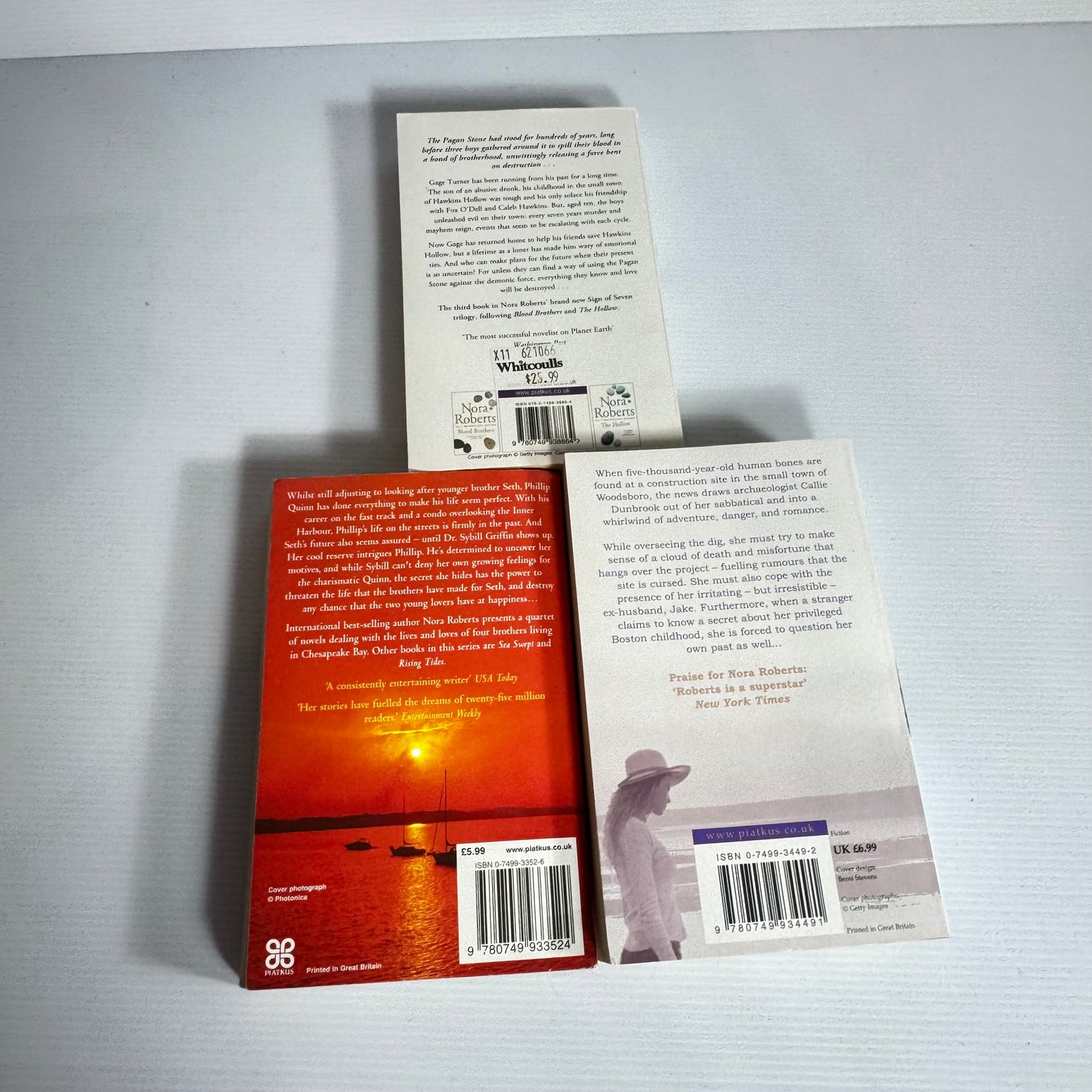 Nora Roberts Small Paperback Book Bundle x 3 : The Pagan stone, Inner Harbour, Birthright (3093)