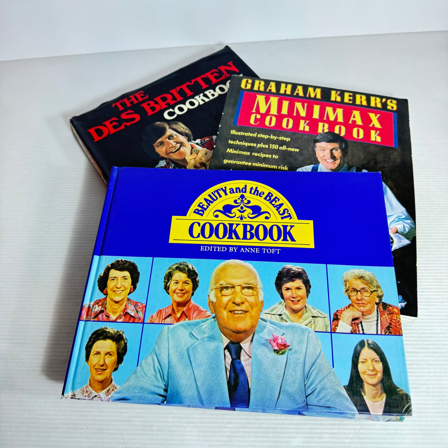 Vintage TV Cookbook Bundle x 3 : The Des Britten Cookbook, Beauty and the Beast Cookbook - Anne Toft, Graham Kerr's Minimax Cookbook (3050)