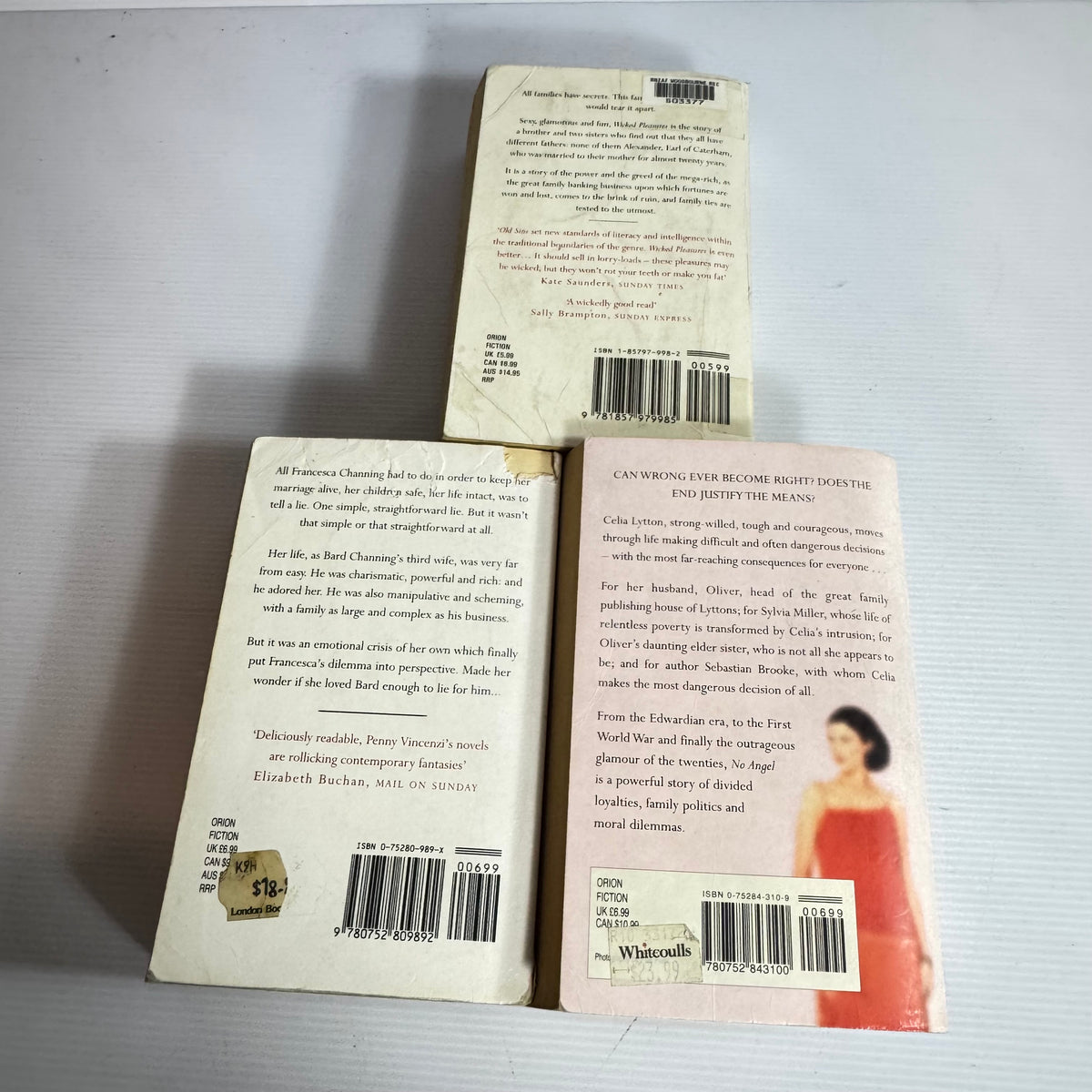 Penny Vincenzi Bundle x 3 : Wicked Pleasures, No Angel, The Dilemma (3350)