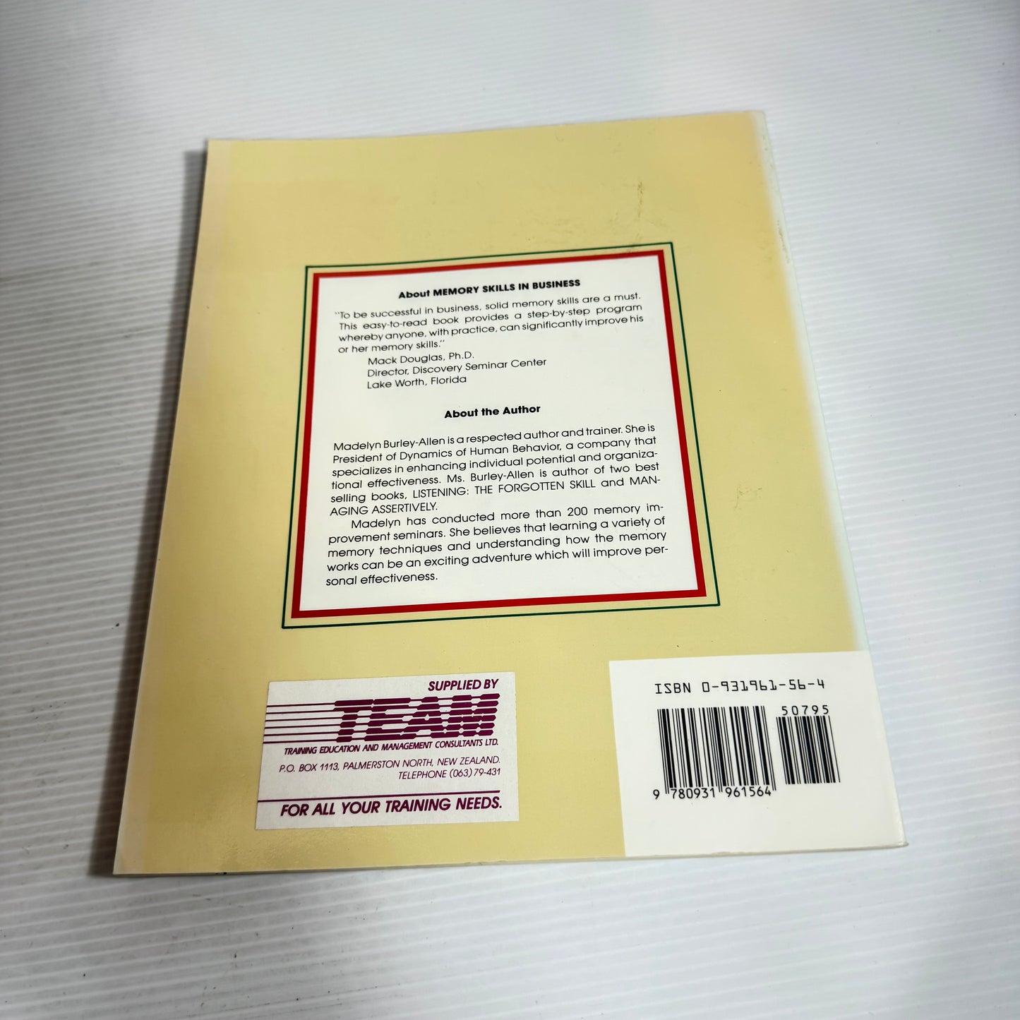 Memory Skills In Business : Basic Techniques for Memory Improvement - Madelyn Burley-Allen