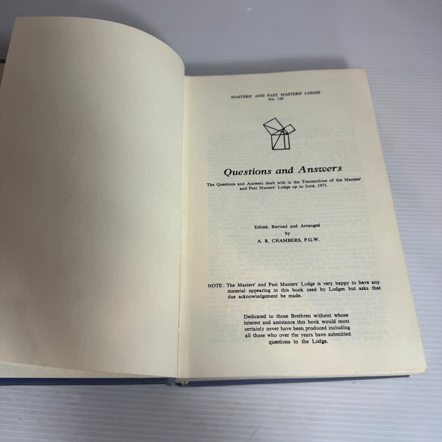 Freemason : Questions & Answers - Masters' and Past Masters' Lodge No. 130 (Vintage 1979)