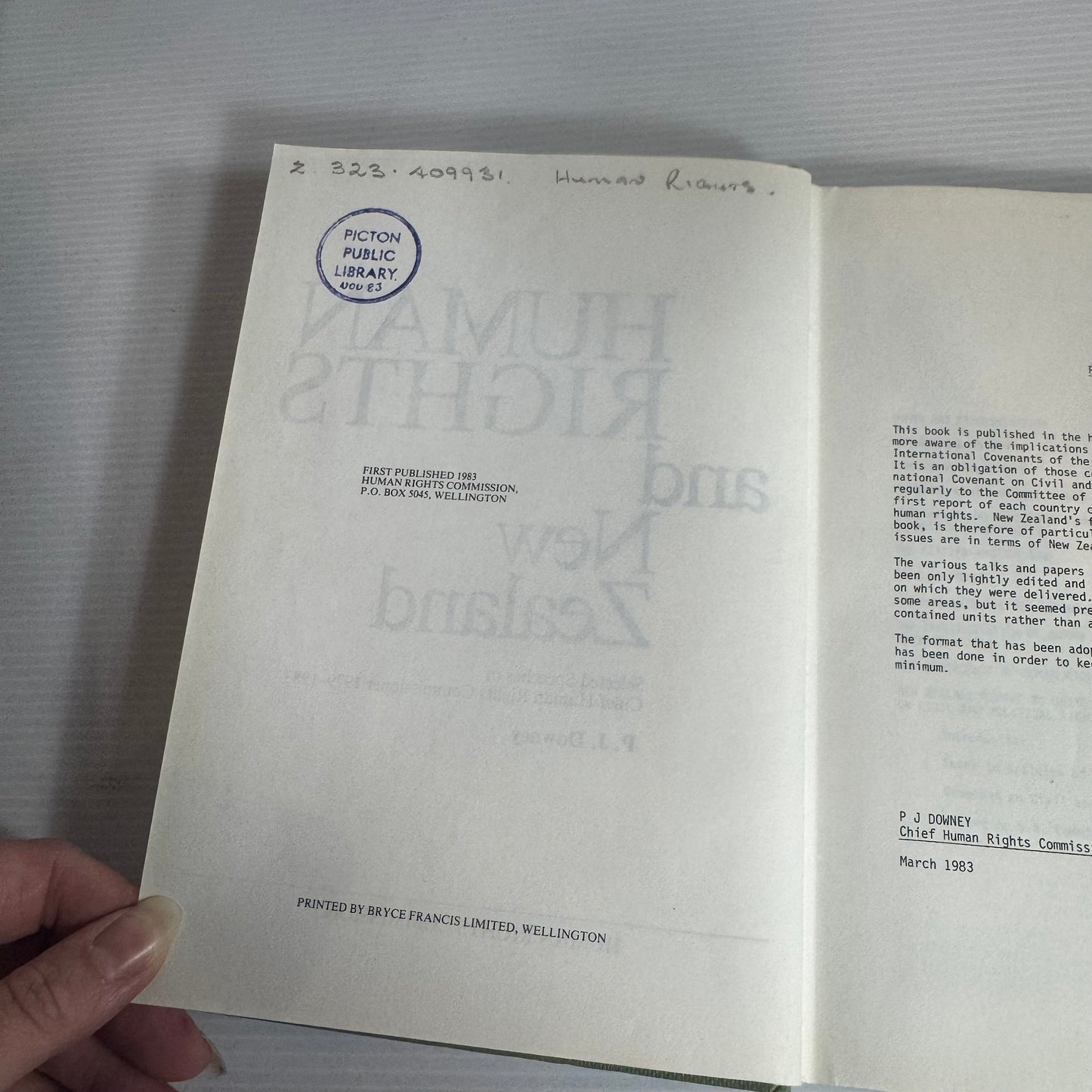 Human Rights And New Zealand - P.J. Downey (Vintage 1983)