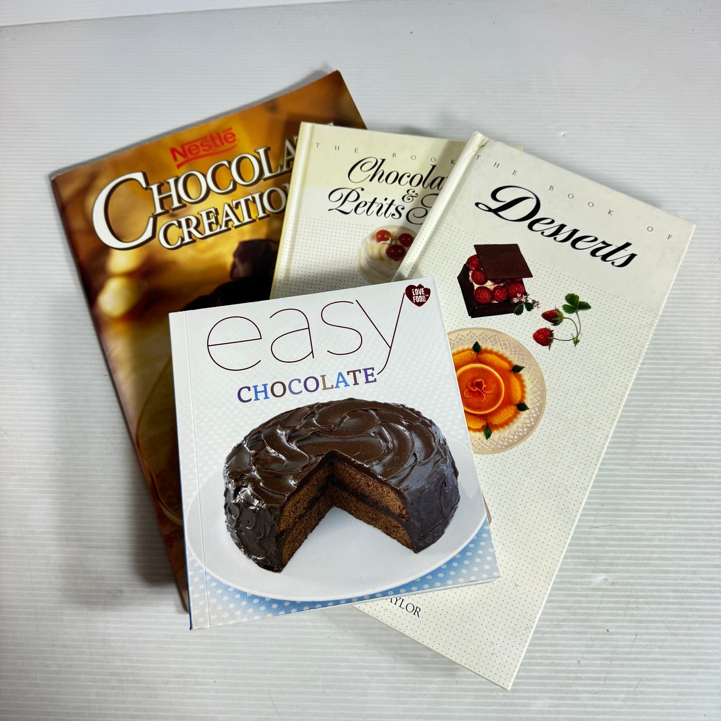Chocolate Dessert Cookbook Bundle x 4 : Easy Chocolate, The Book of Desserts - Sally Taylor, The Book of Chocolates & Petits Fours - Beverley Sutherland Smith, Chocolate Creations - Nestle(3045)