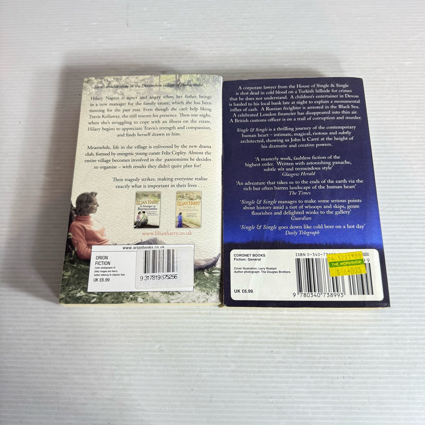 Spy Fiction Book Bundle x 2 Books : Single & Single - John Le Carre & Storm over Burracombe - Lillian Harry (713)